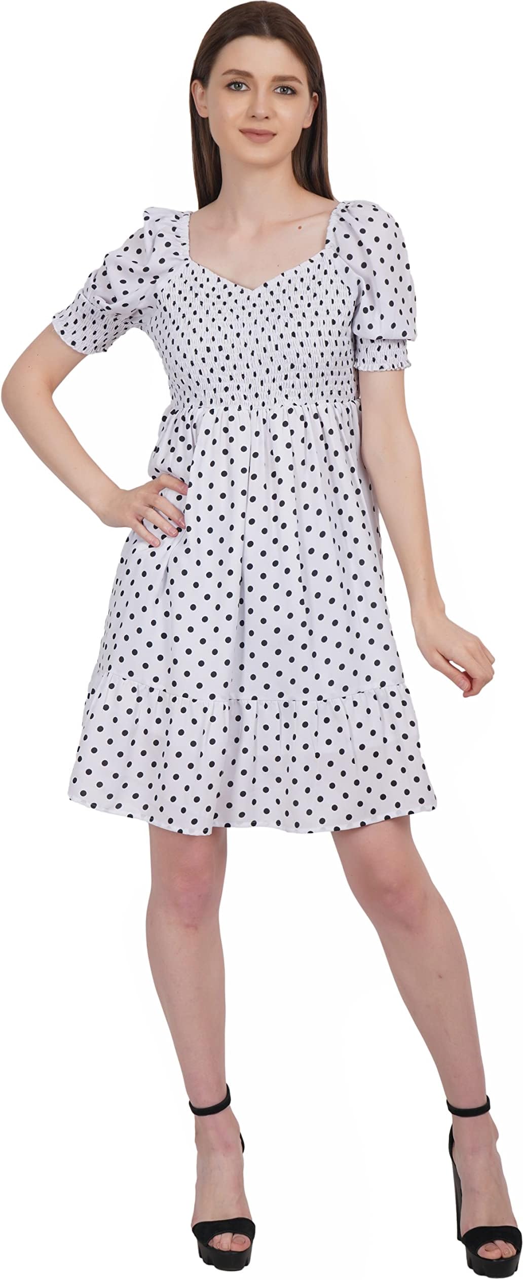 Art of ClothingWomen Crystal Shantoon Polka Printed Fit & Flare Dress
