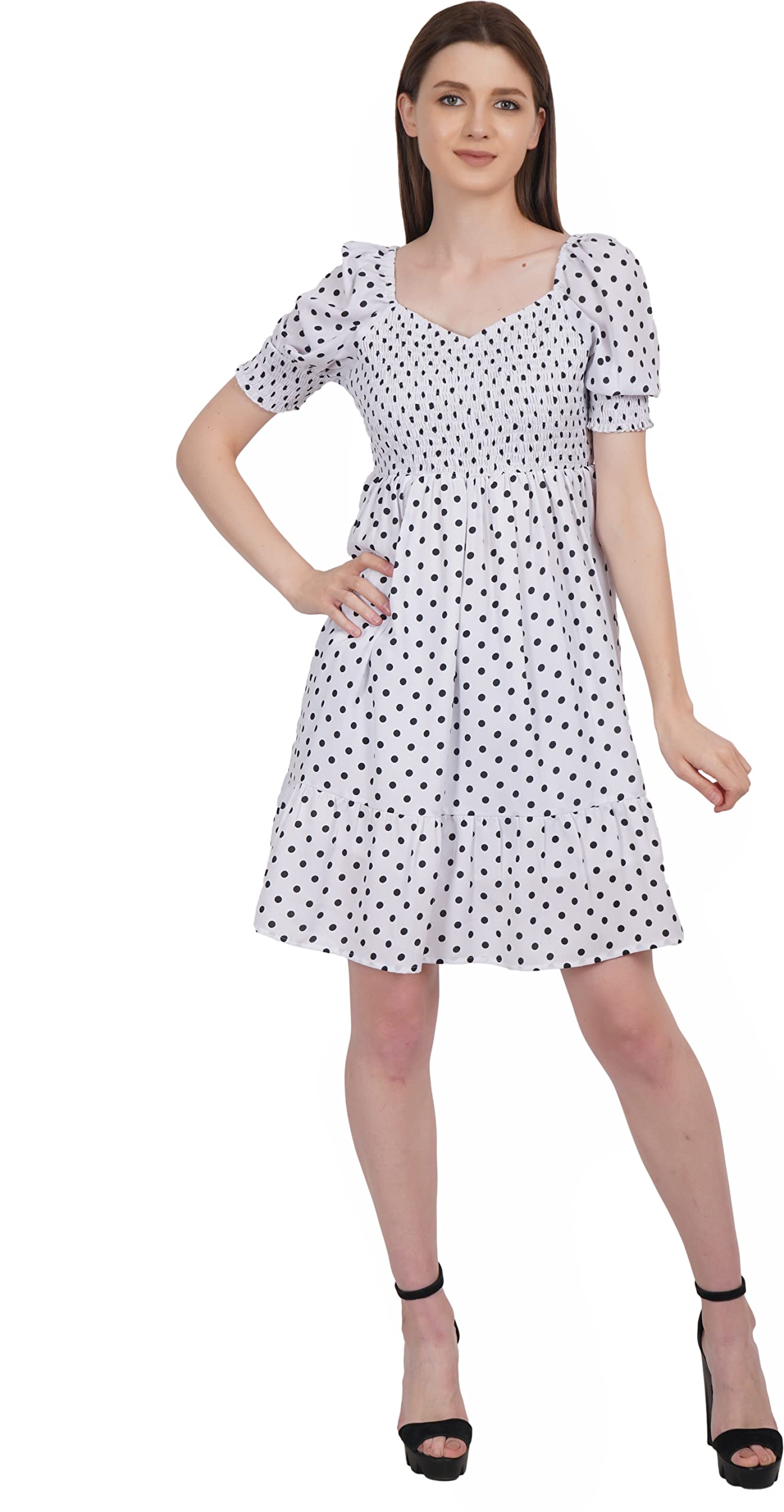 Art of ClothingWomen Crystal Shantoon Polka Printed Fit & Flare Dress