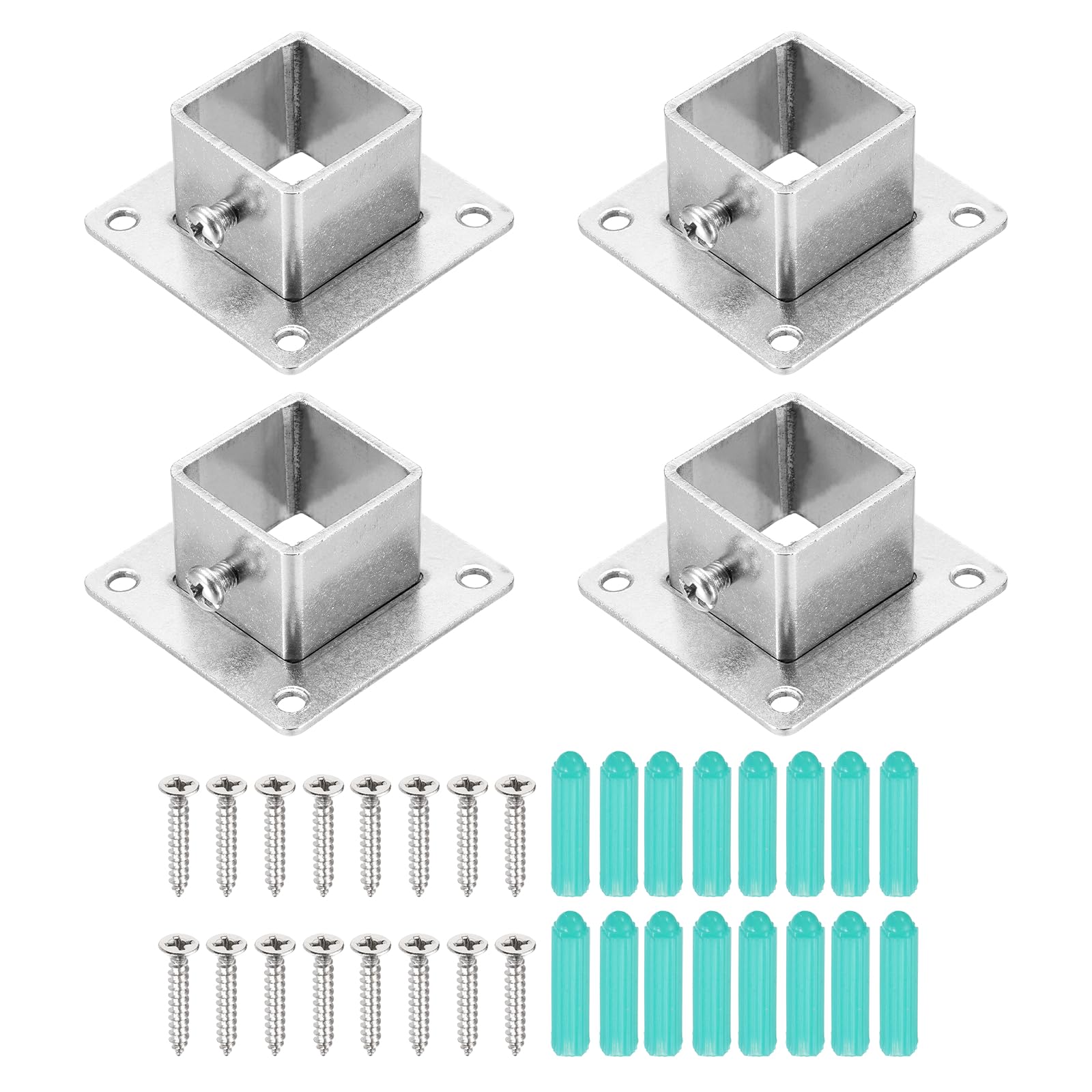sourcing map 4Pcs Square Post Base for 1x1 Posts Fittings, 1.8mmT Stainless Steel Flange Bases Deck Post Brackets Heavy Duty for Deck Fence Railing Handrail Mounting