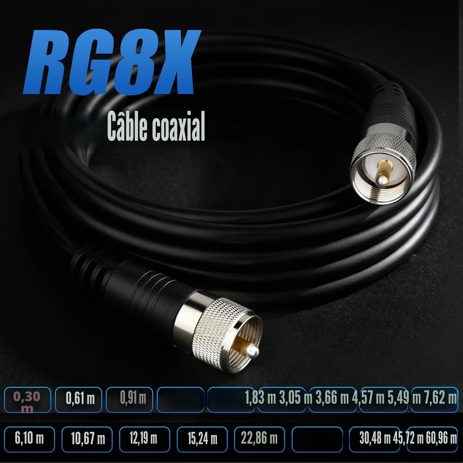 RFAdapter Câble RG8X PL259 vers PL259. 50 ft