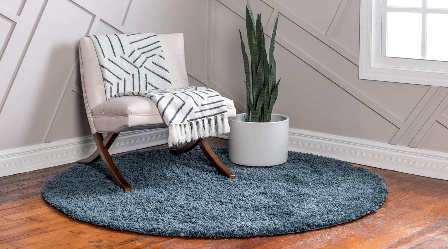 Unique Loom Davos Shag Collection Area Rug - Solid (3' 3" Round, Marine Blue)