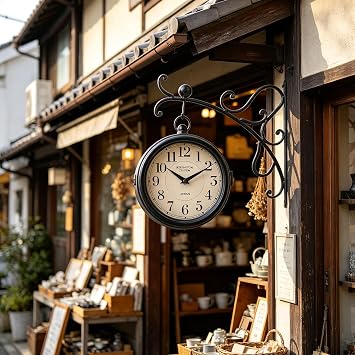Double Face Clock Iron London Clock Antique Double- Sided Clock Wrought Numbered Wall Decor Hanging Double Sided Clock Room Wall Decoration Wall Clock Round,11 Inch/Black