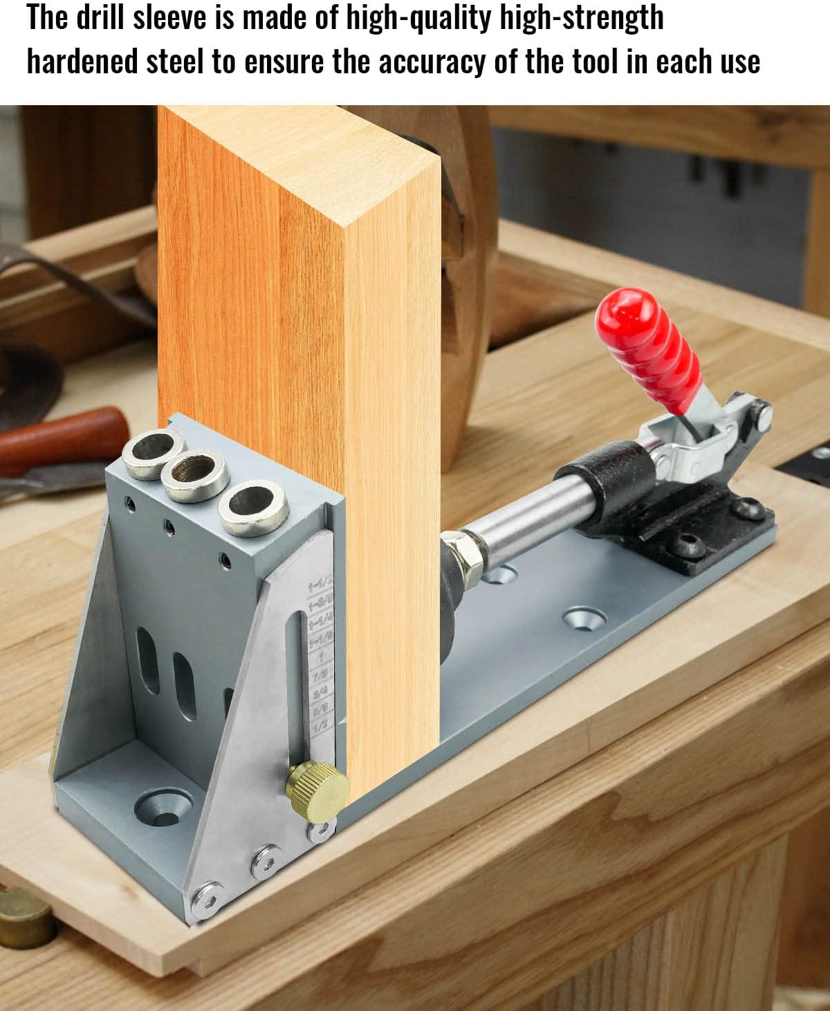 Pocket Hole Jig Kit, Professional Hardened Steel Pocket Screw Jig, 2-3/8 inch Drill Bits All-Metal Inclined Hole Locator for Hardwoods Softwoods Sheet, Silver Grey