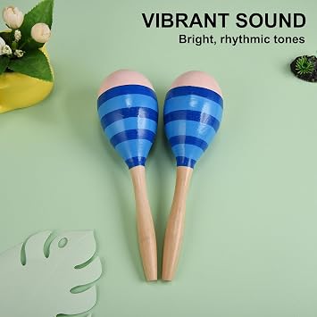 Maracas for Adults Kids, 2 Pcs 9 Inch Wooden Maraca for Party Favors, Blue