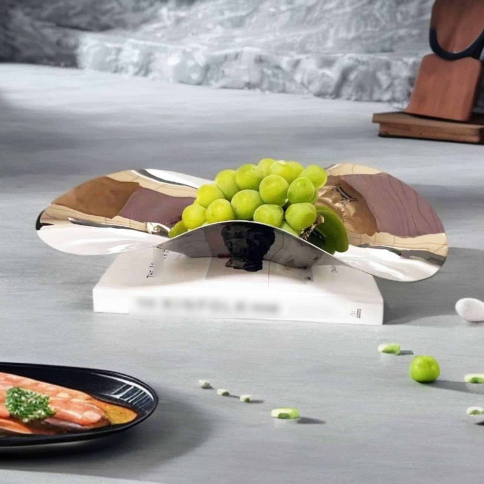 Portfrutta in Acciaio Inossidabile Finitura a Specchio Vassoio di Design Irregolare Stile Europeo Centrotavola per Sala da Pranzo