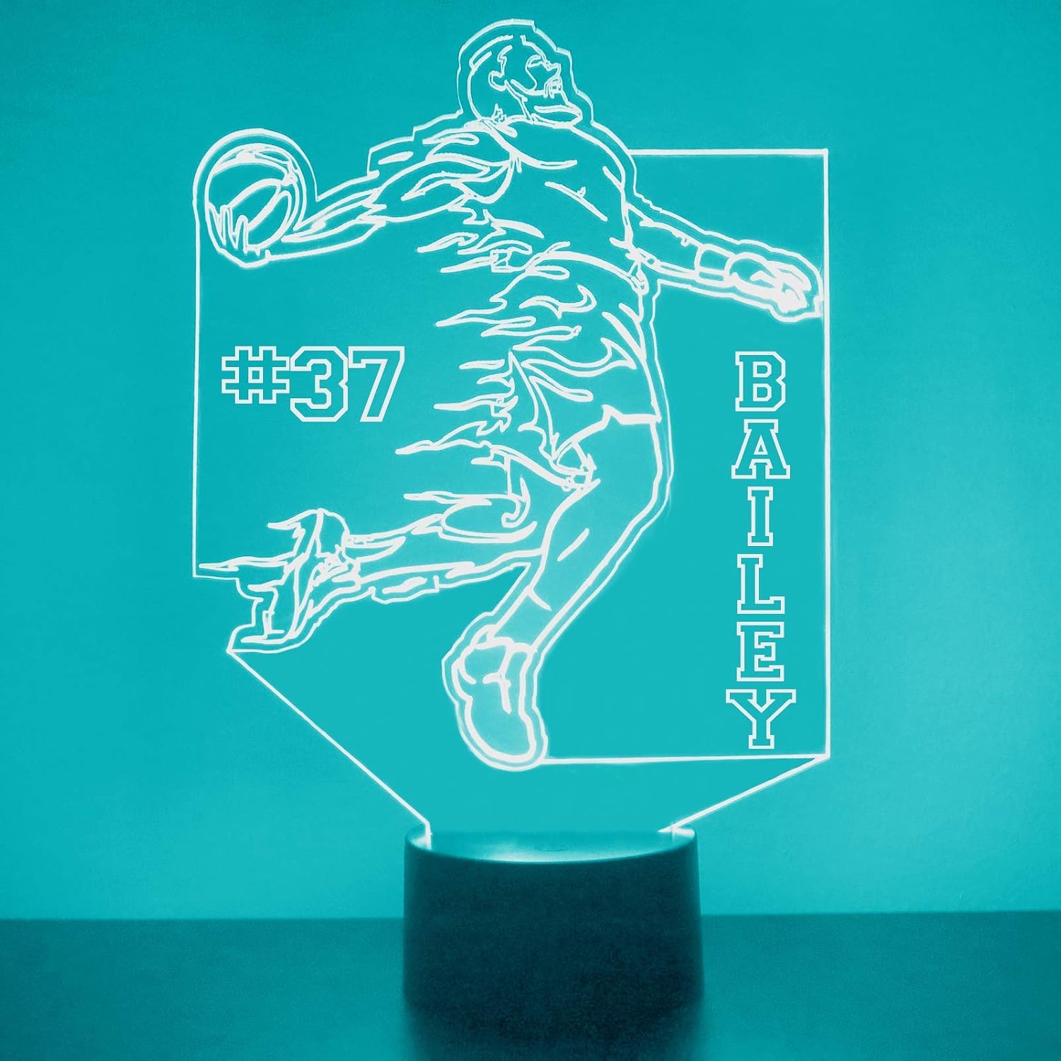 Custom Sports LED Sign Night Light Lamp with Remote, Light Up Display with Personalized Name or Image, Customized and Made in The USA, Clear Acrylic Home Decor Design with 16 Colors, 4 Modes