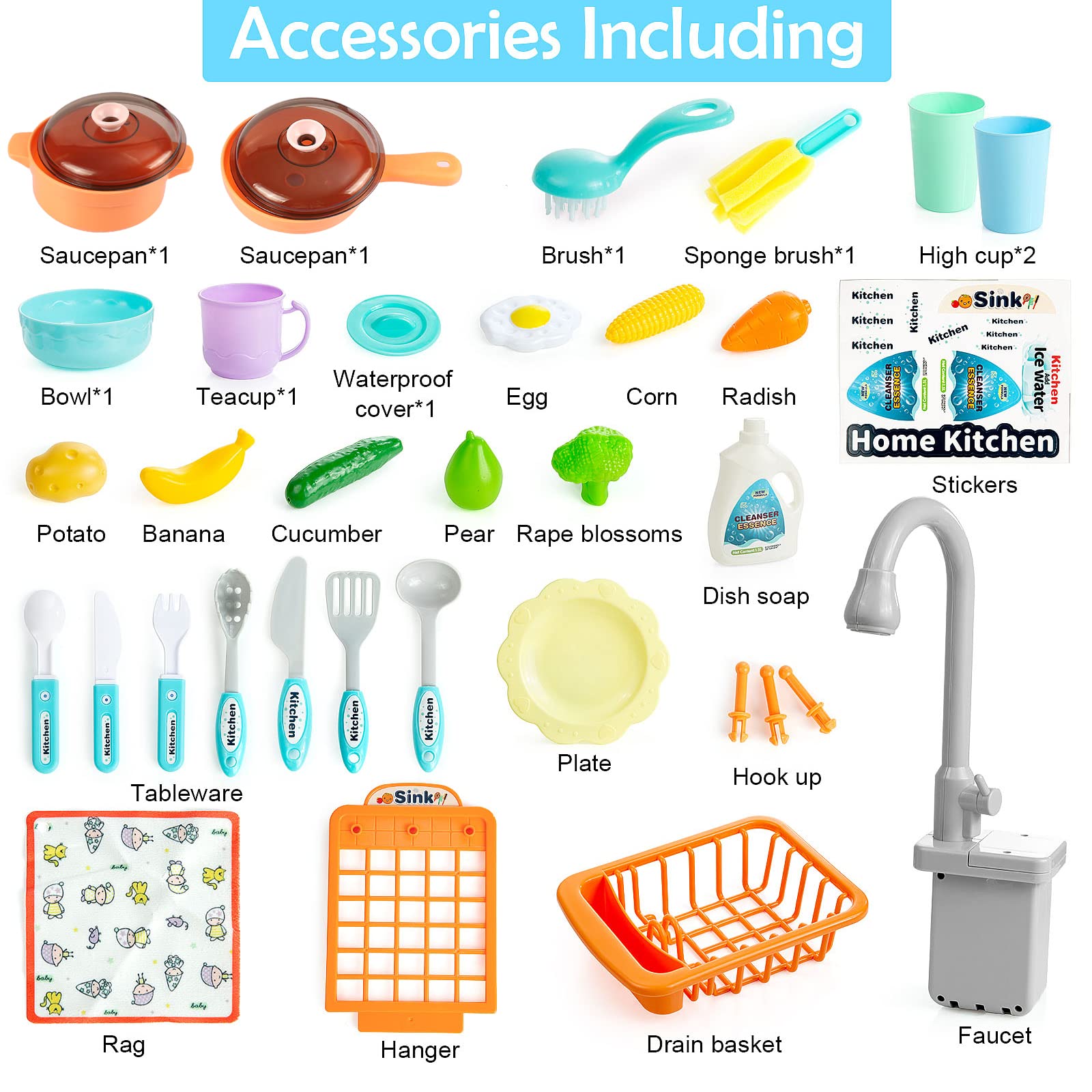 Diealles Shine Cucina Giocattolo per Bambini Mini Lavastoviglie Giochi, Lavandino Giocattolo Lavastoviglie Giocattoli Lavabo Set Cucina Bambini Accessori (Blu)