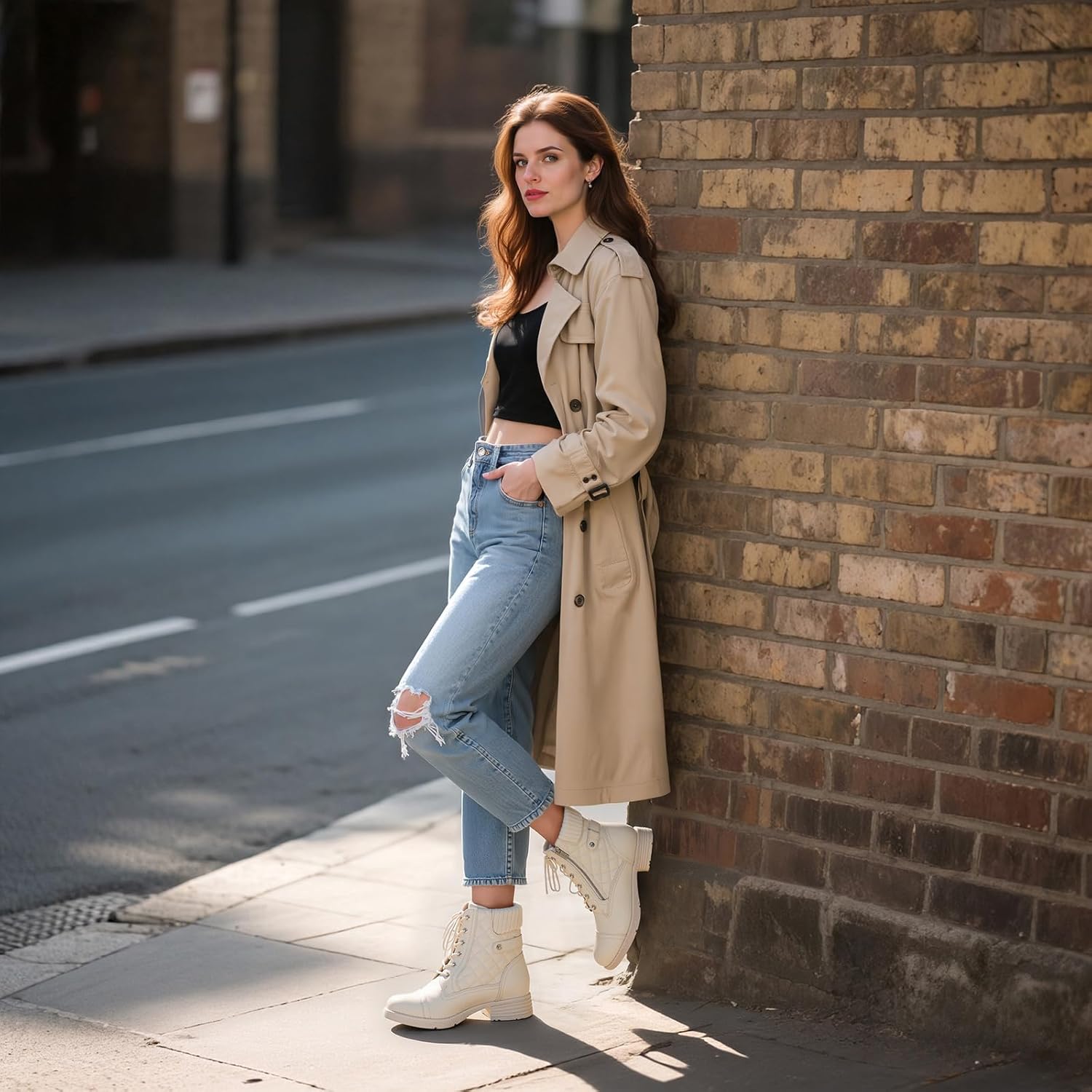 STQ Women's Combat Boots Lace up Ankle Booties - Image 2