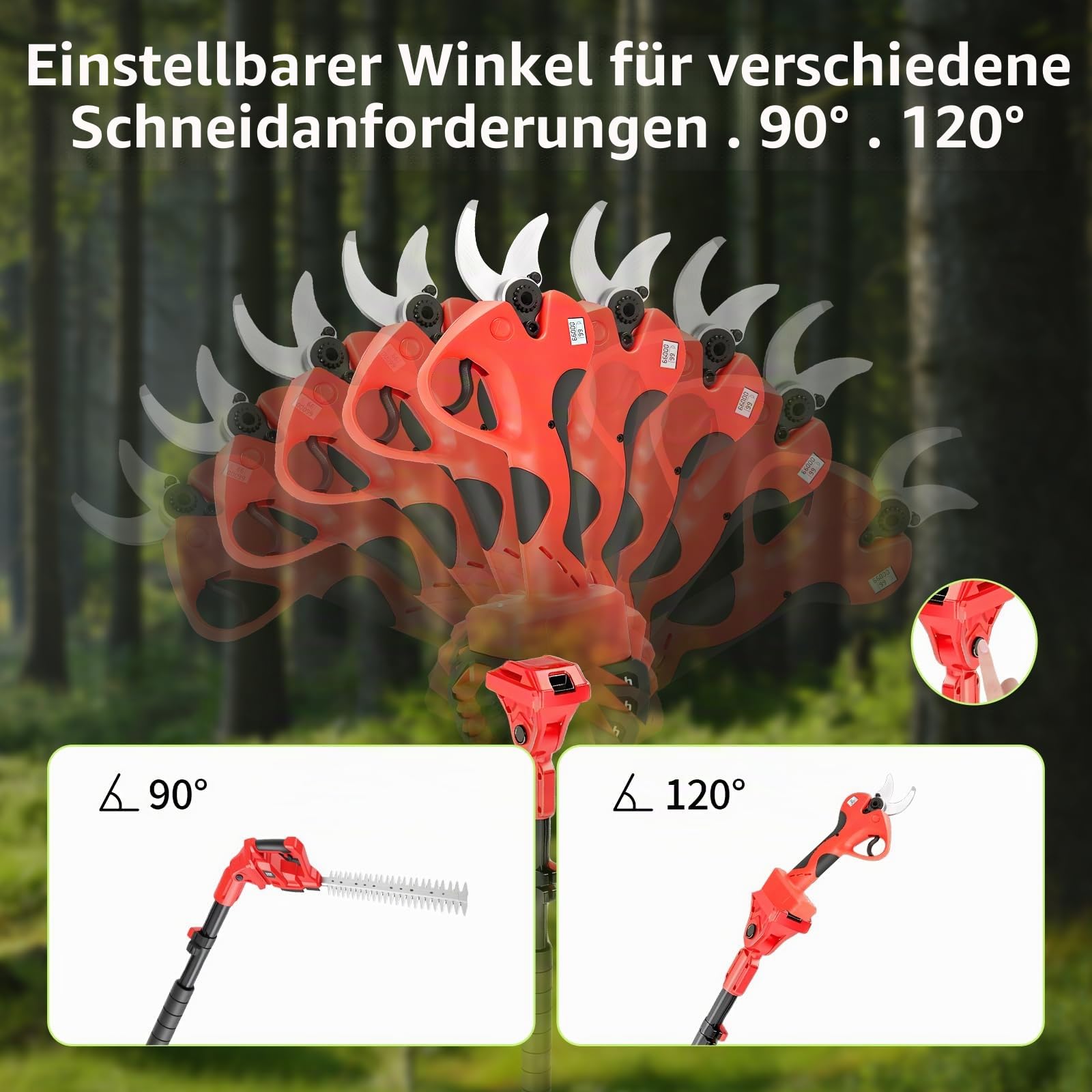 Akku Heckenschere & Astschere Teleskop mit 2x4000mAh Akkus