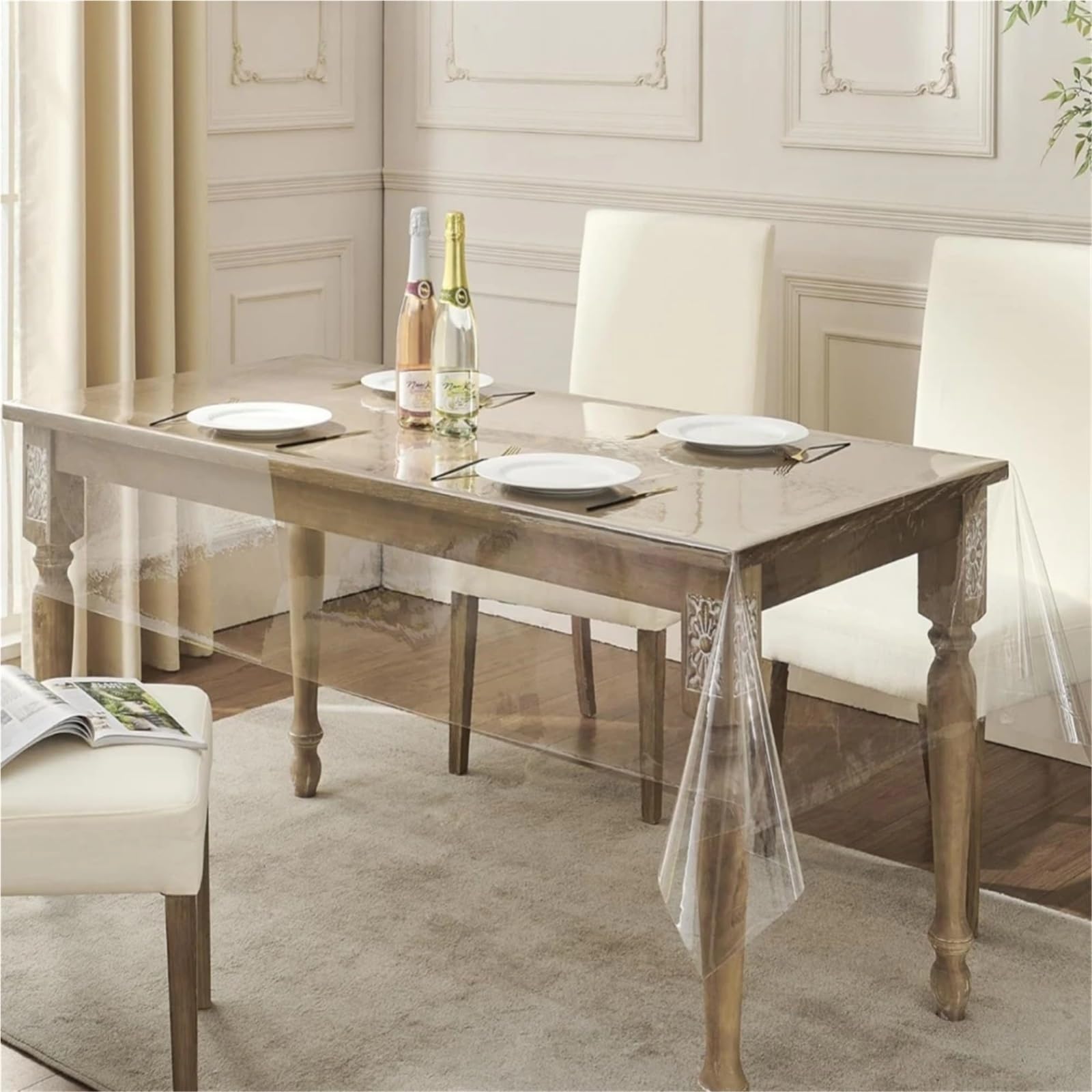 CIGPKLO Transparent Tablecloth PVC Transparent Tablecloth With A Thickness Of 0.25mm, Heat-resistant, Waterproof, And Oil Resistant Dining Table Mat, 1pc(90cmx180cm)