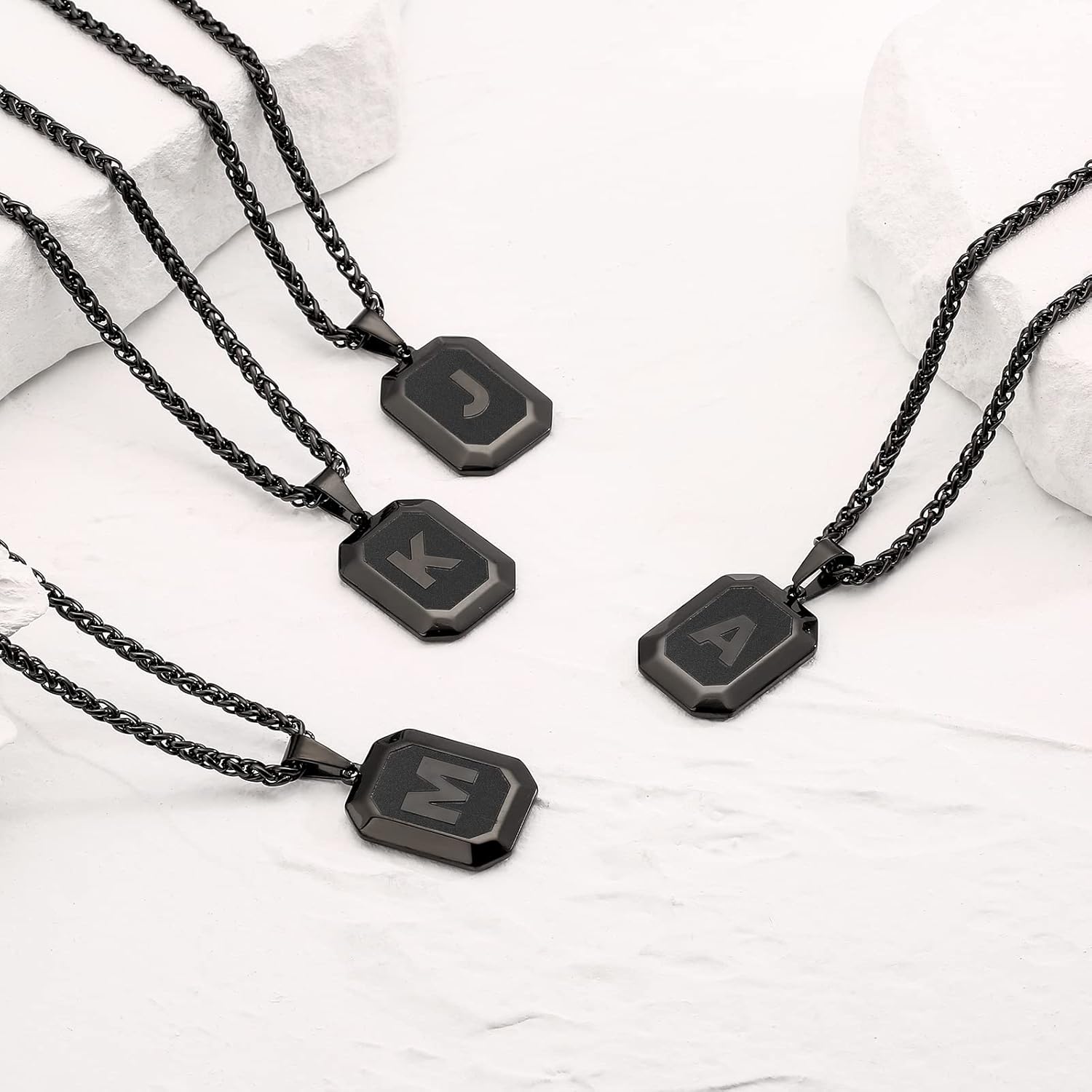 Bellino Easter Basket Stuffers - Initial A-Z Letter Necklace for Men Boys Kids Teen, Stainless Steel American Flag Dog Tag Pendent Chain Jewelry Christmas Gifts for Men Kids Teens - 24Inches - Image 4