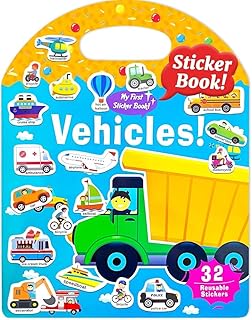 كتاب ملصقات جيلي محمول - مركبات - 32 ملصق قابل لاعادة الاستخدام للاطفال الصغار والبنات والاولاد