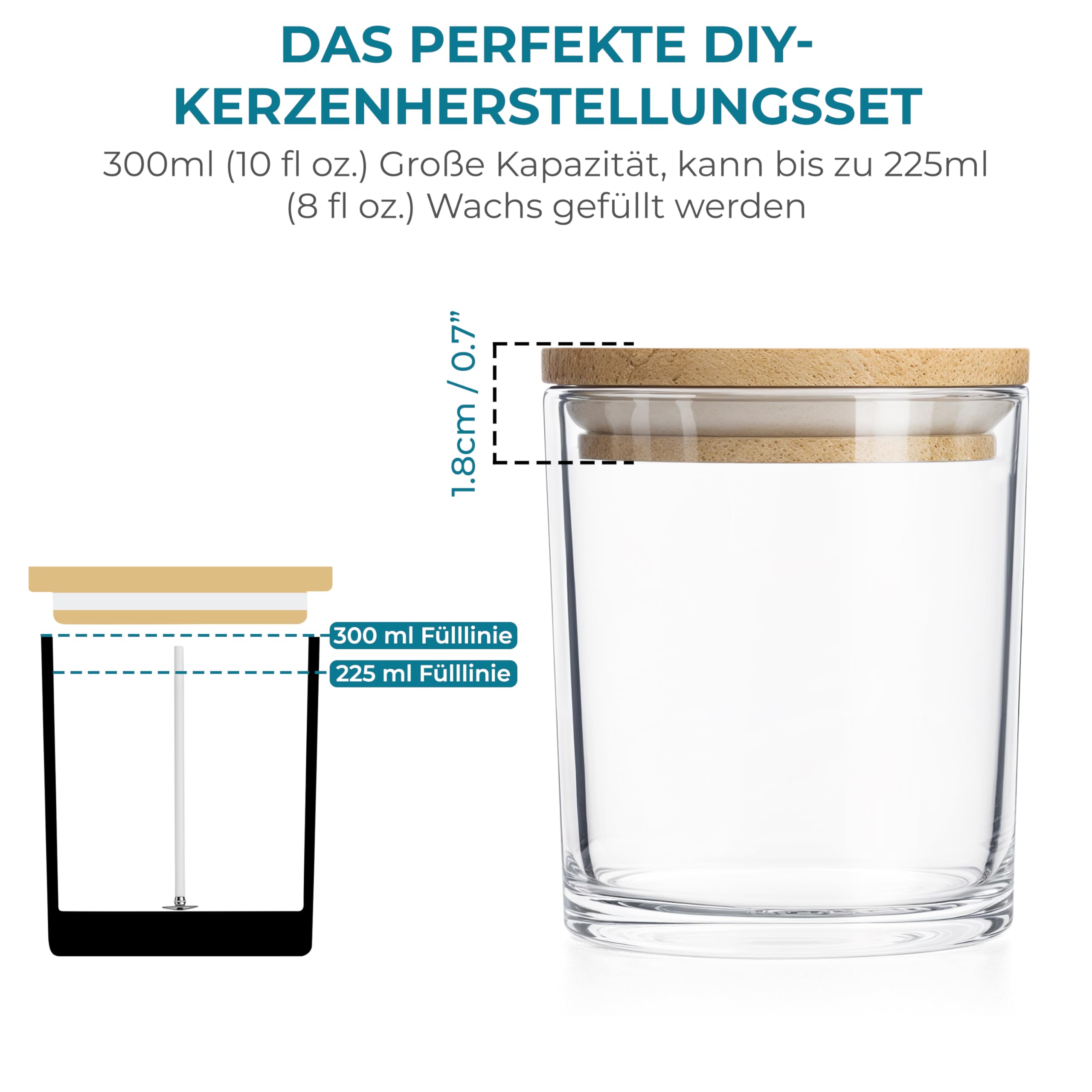 Winter Shore 300 ml Glaszylinder für Kerzen (16er-Pack) - Kerzen Glas Leer zum Gießen, Hochwertige Leere Kerzengläser mit Deckel aus Bambus, Dochten & Etiketten - Candle Jars Leer zum Gießen