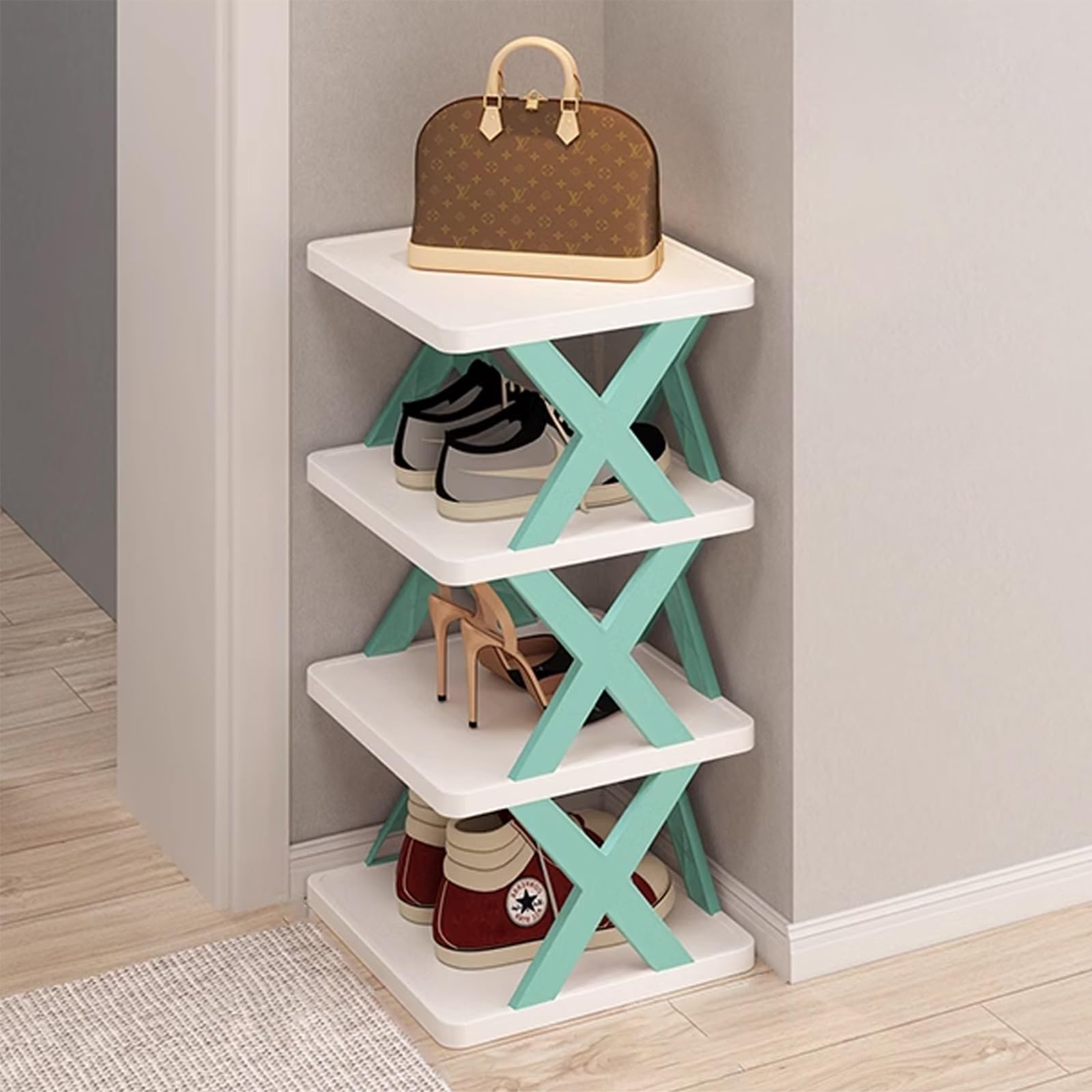 SVFOEBJM Tall Shoe Rack, Shoes Rack for Entrance, Multi-Layer Stackable Shoe Rack, Foldable Shoe Rack, Narrow Shoe Rack for Space Saving Shoe Storage, DIY Combination, Toolless Installation