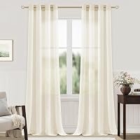 MRTREES Félátlátszó Voile Függöny Szett, Len Hatású Fényáteresztő Függöny Karikás, Krémfehér, 280×140 cm, 2 db, Nappaliba, Hálóba 1