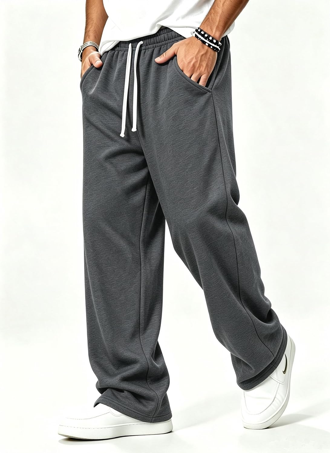 AROGONE Men’s Fleece Wide Leg Sweatpants Baggy Lounge Sweat Pants