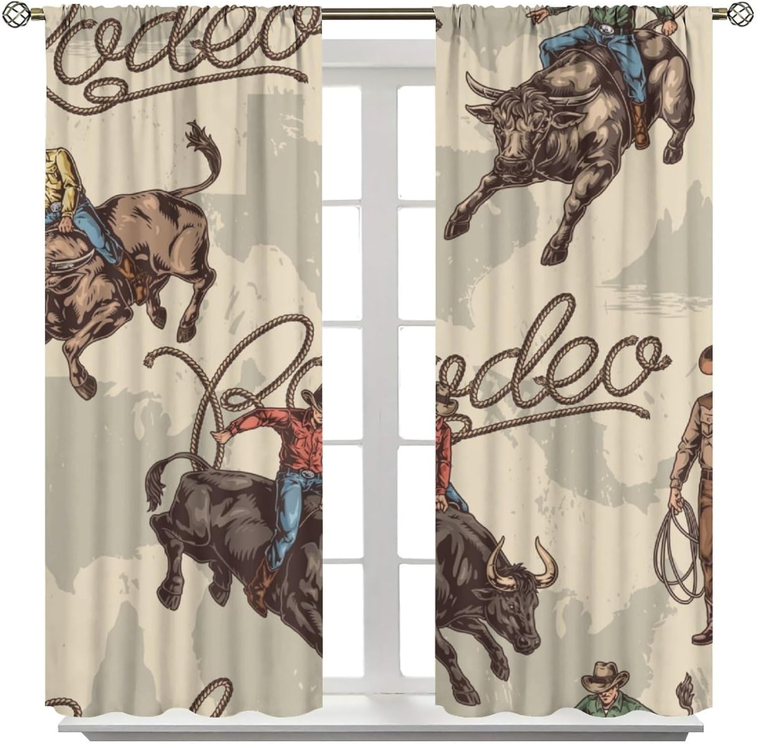 Western Cowboy Curtains,Vintage Rustic West Country Window Treatments for Bedroom Living Room Kitchen Café Office Farmhouse Rodeo Home Décor Drapes 2 Panel Sets Total Size 42" x 54"