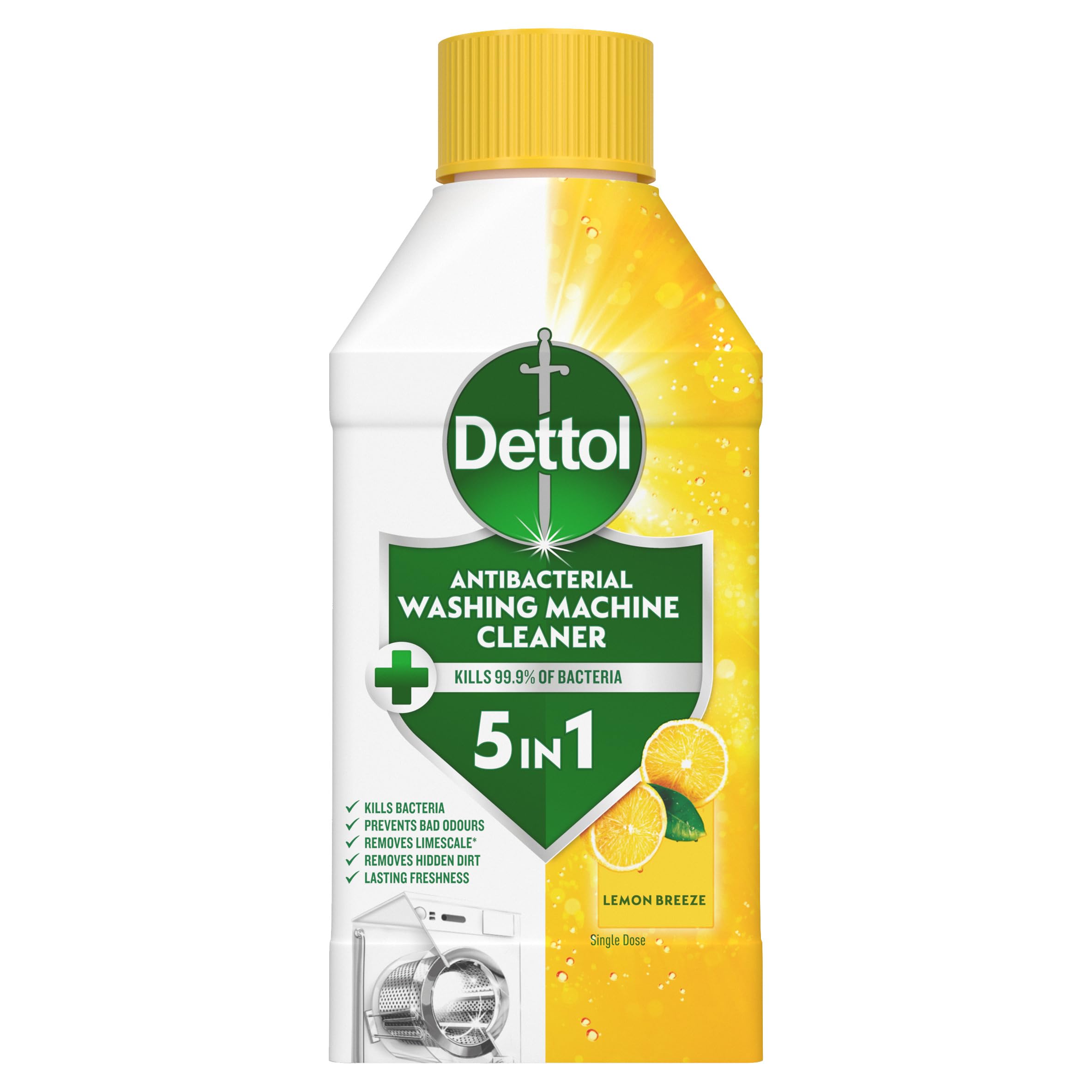 DettolWashing Machine Cleaner, Lemon, 250ml, Antibacterial, Removes Bacteria, Odours, Limescale and Hidden Dirt, Lasting Freshness, Kills 99.9 Percent of Bacteria