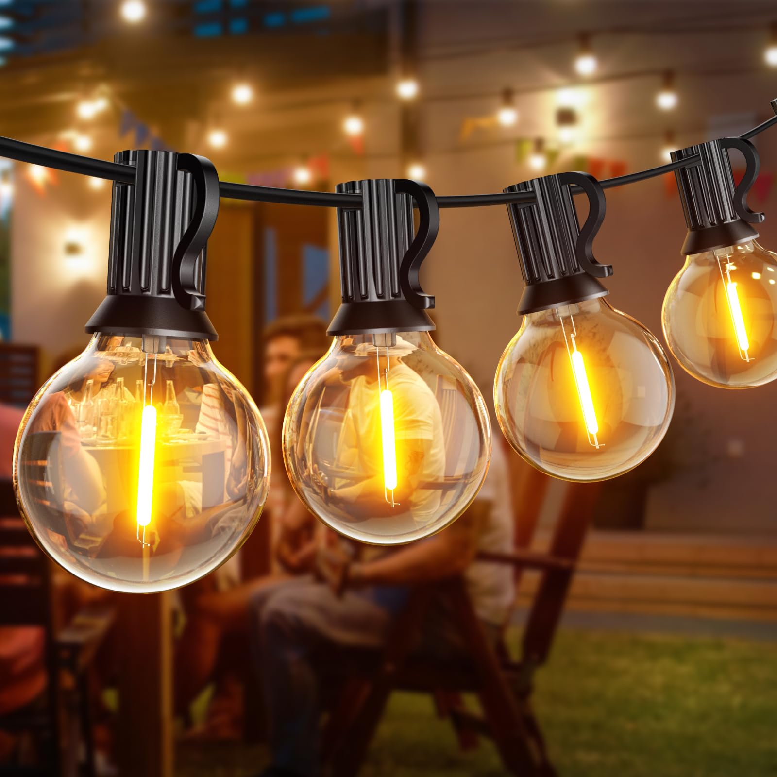 Miootly Catena Luminosa Esterno, 15M/50FT Luci da Esterno Giardino 24V con 25+1 G40 Lampadine, IP45 Impermeabile Catena Luci Esterno e Interno per Giardino Natale Terrazzo, Matrimonio - Bianco Caldo