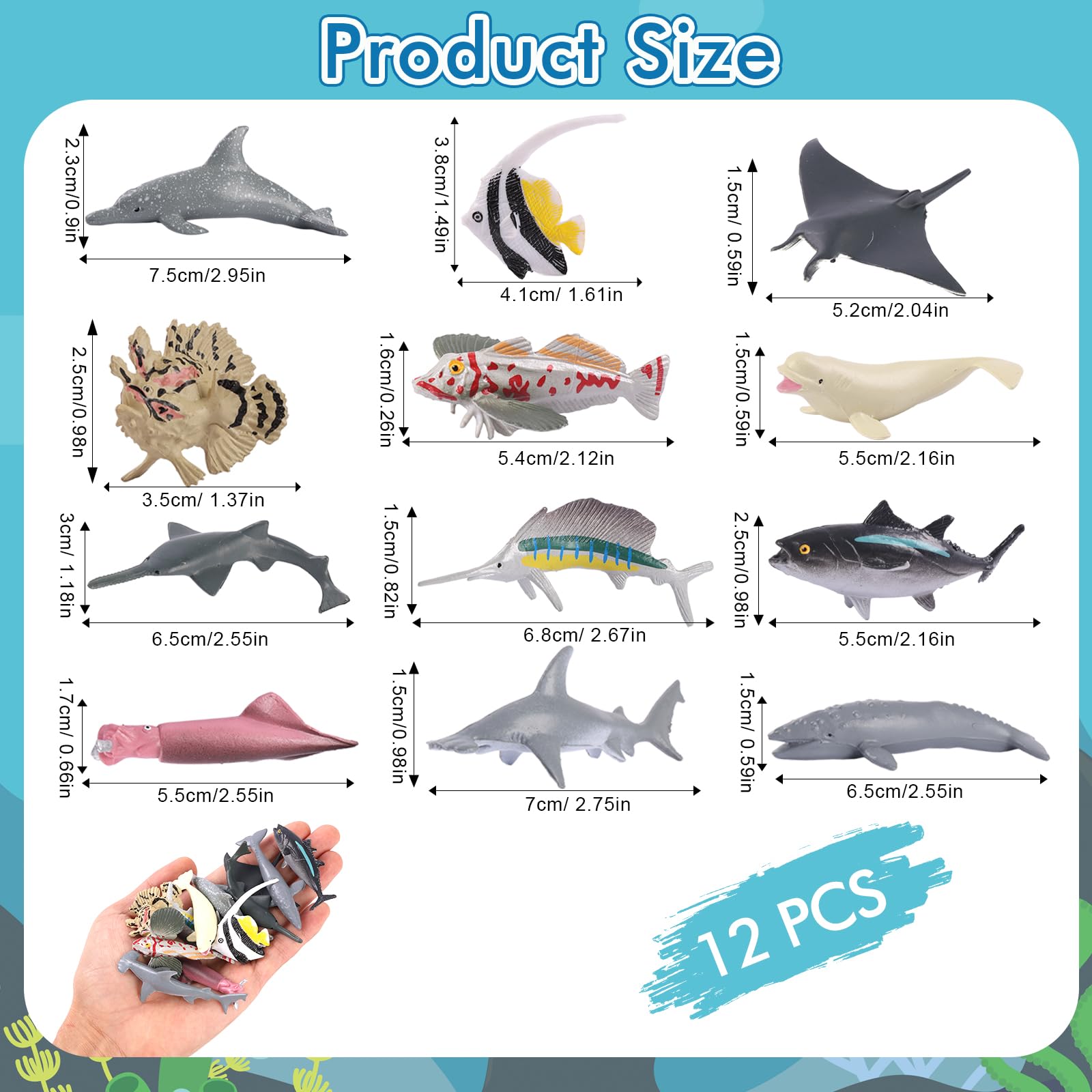 Maxmoc 12pcs Sea Animals Toys for Kids,Mini Animal Toys Plastic Realistic with shark, Dolphin, swordfish, Lionfish, tuna - Image 2