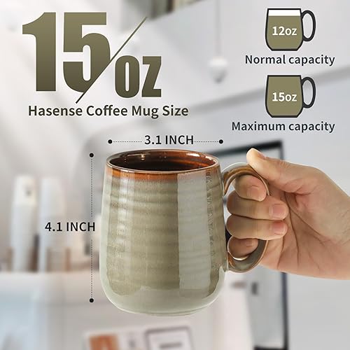 Miniatura 2 de Hasense Juego de 4 tazas de café de cerámica de 15 onzas, tazas de café con leche de porcelana para té, leche, chocolate caliente, tazas de café