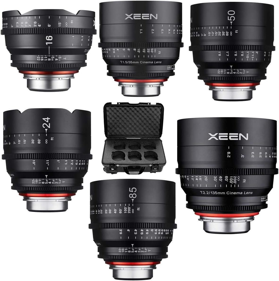 Rokinon Xeen Professional Cine 6-Lens Bundle for Sony E Mount - Includes 16mm T2.6, 24mm T1.5, 35mm T1.5, 50mm T1.5, 85mm T1.5, 135mm T2.2, Bundle with Free Xeen 6-Lens Carry-on Case