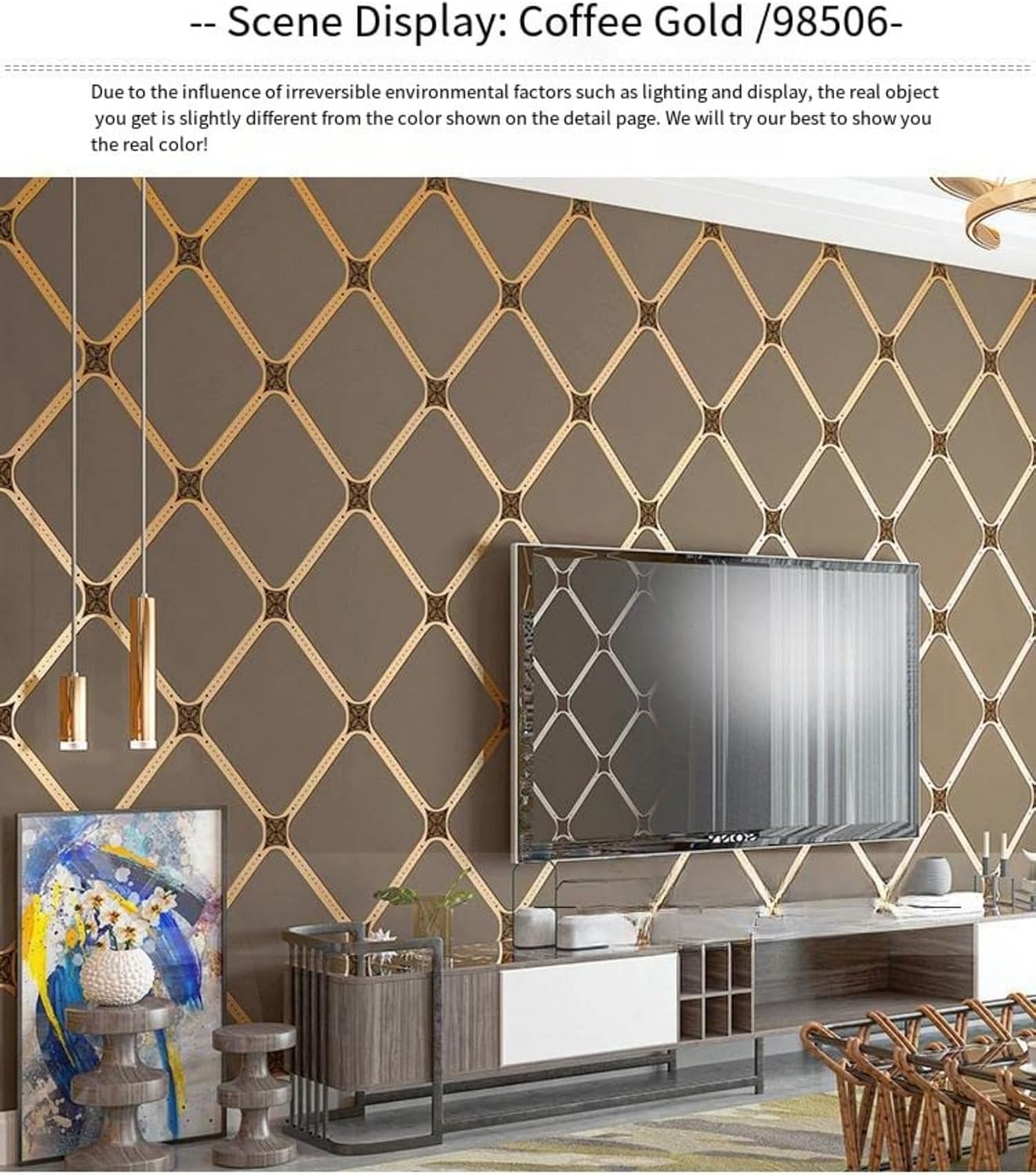 High-Grade Deerskin Velvet 3D Wallpaper Nordic Geometric Lines Modern Minimalist Vertical Stripes Living Room TV Background Non-Woven (Coffee Gold Wallpaper 98506)