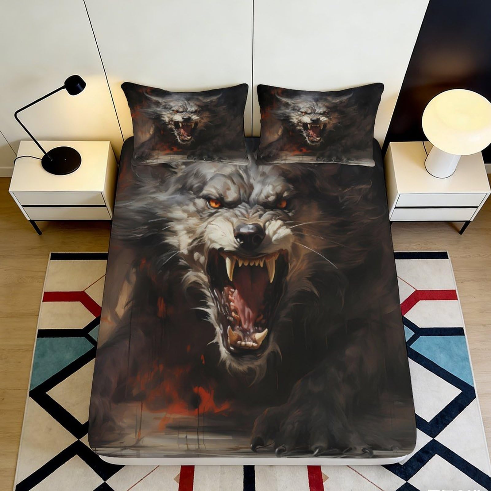 Pnayamiorkfel Style-7 3D Printed Fierce Wolf Fitted Sheet Microfiber Soft Breathable Wild Animal Bed Cover For Bedroom Dorm Decor 90X200x25cm