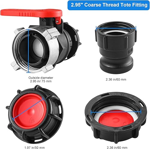 Miniatura 5 de Válvula de bola del adaptador del tanque del totalizador de 246.1 ft m IBC, reemplazo grueso del conector de la válvula de bola del totalizador IBC