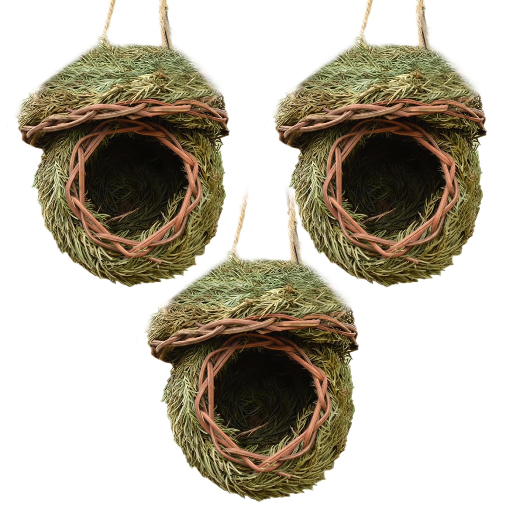 Casas de pájaros tejidas a mano para decoración de jardín, paquete de 3 acogedores refugios para exteriores
