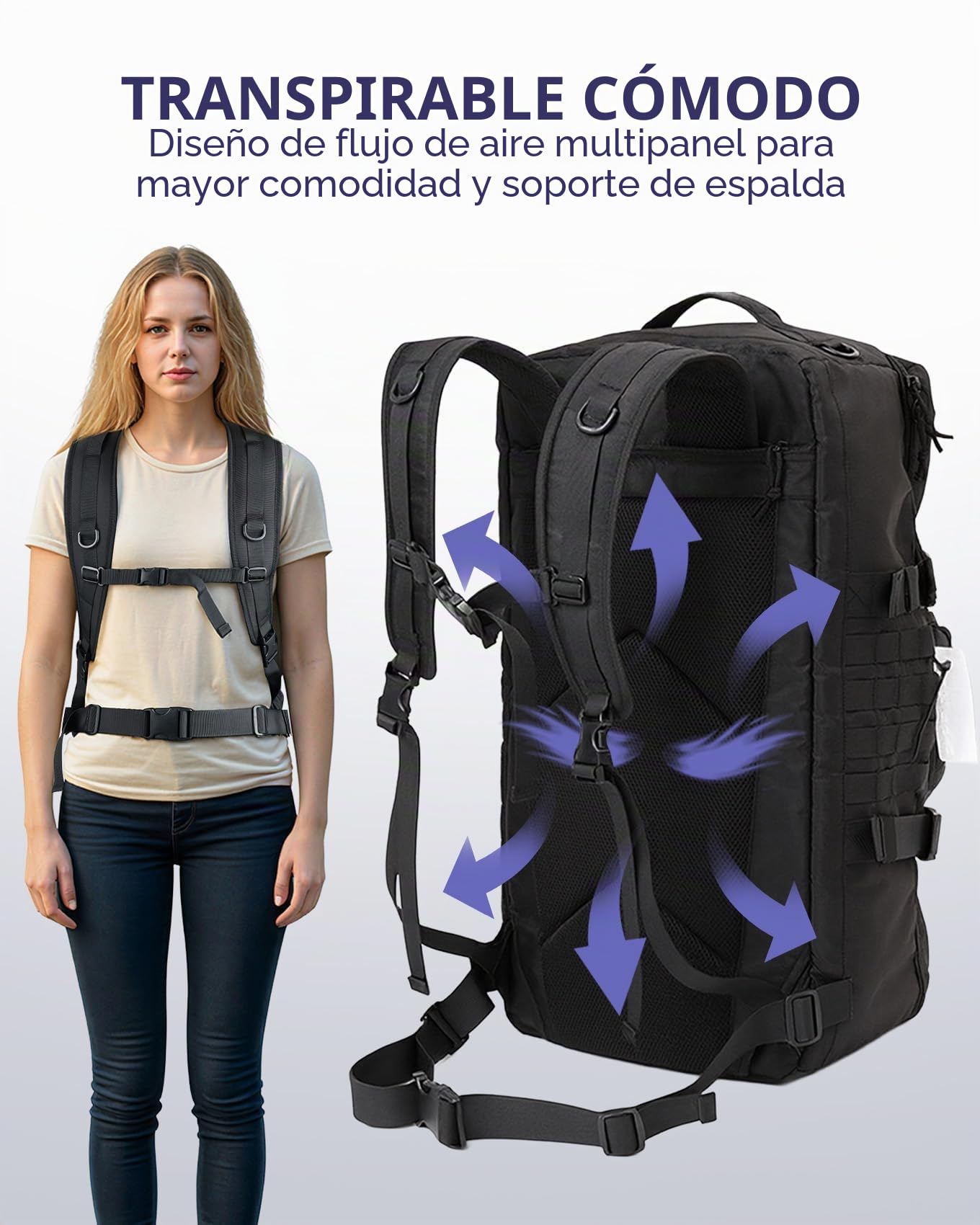 Arxus Mochila Táctica 60L, Grande Bolsa de Viaje y Deporte para Hombre Mujer, 3-en-1 Backpack Bolso de Mano Bolsos Bandolera, Aire Libre Mochila para Senderismo Trekking Camping