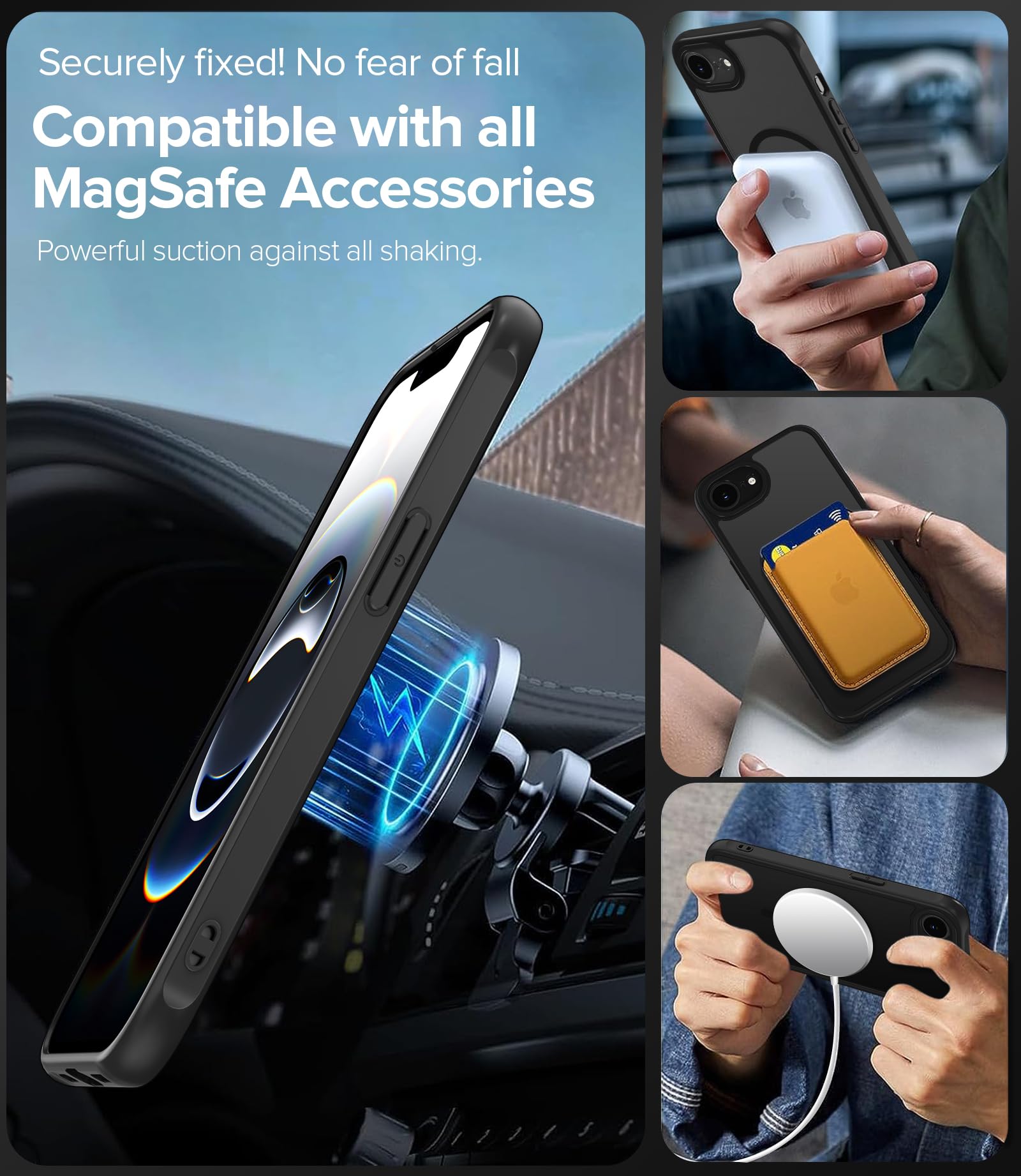 iVoler Cover Magnetica per iPhone 17e / iPhone 16e, [Compatibile con MagSafe] [Protezione Antiurto di Grado Militare] Custodia Anti-graffi Traslucida Opaca Posteriore Sottile Case, Nero
