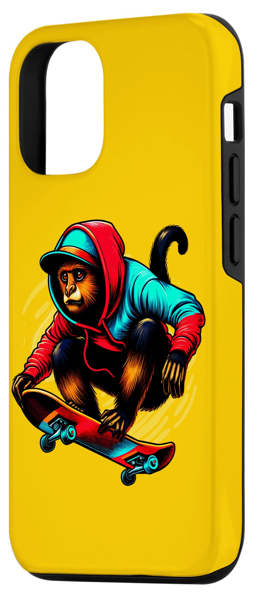 iPhone 14 Cool Funky Howler Monkey Skateboarding Illustration Art Case - Image 2