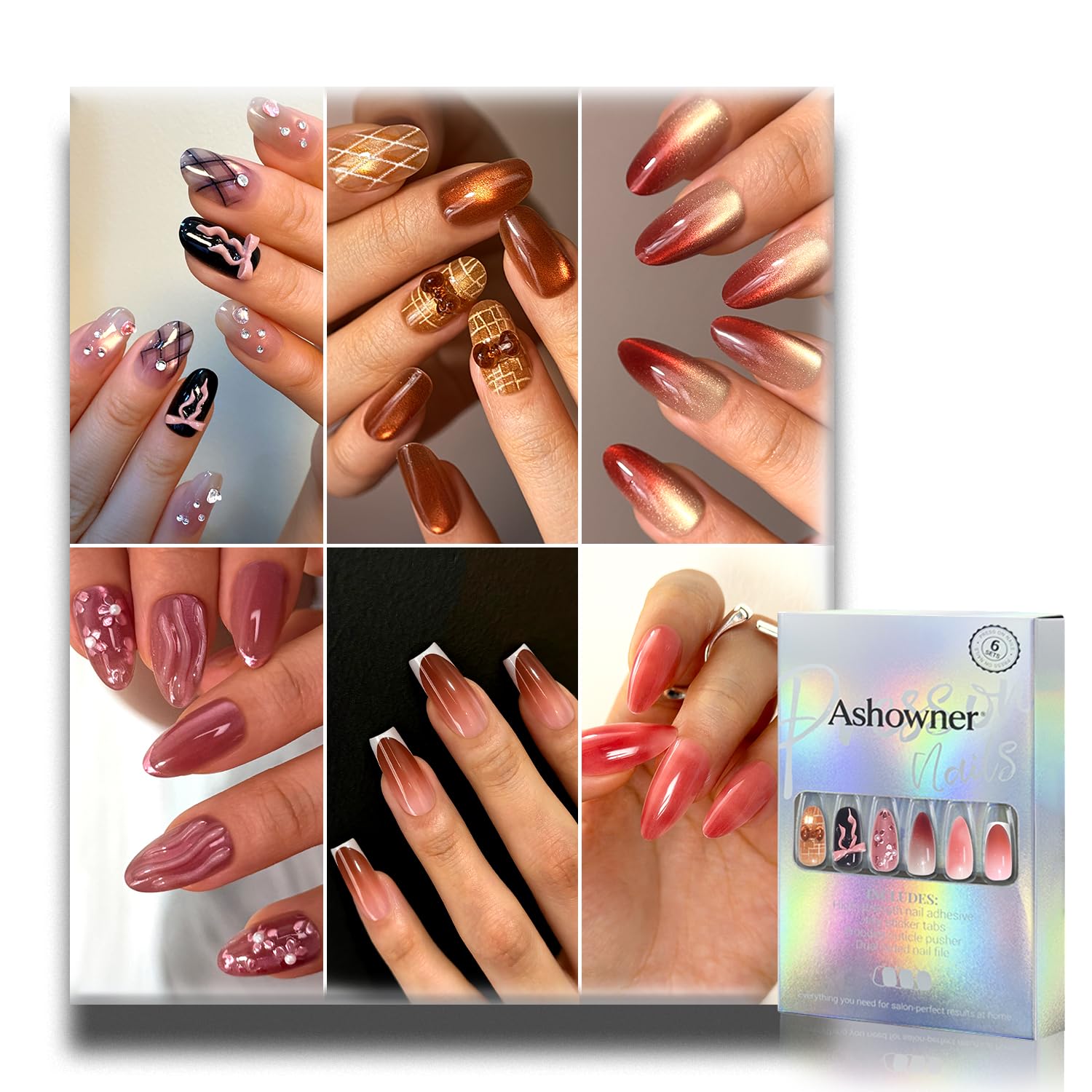 Reusable Press on Nails - 144 Pcs, 6 Styles -17 Reusable Press on Nails - 144 Pcs, 6 Styles -17
