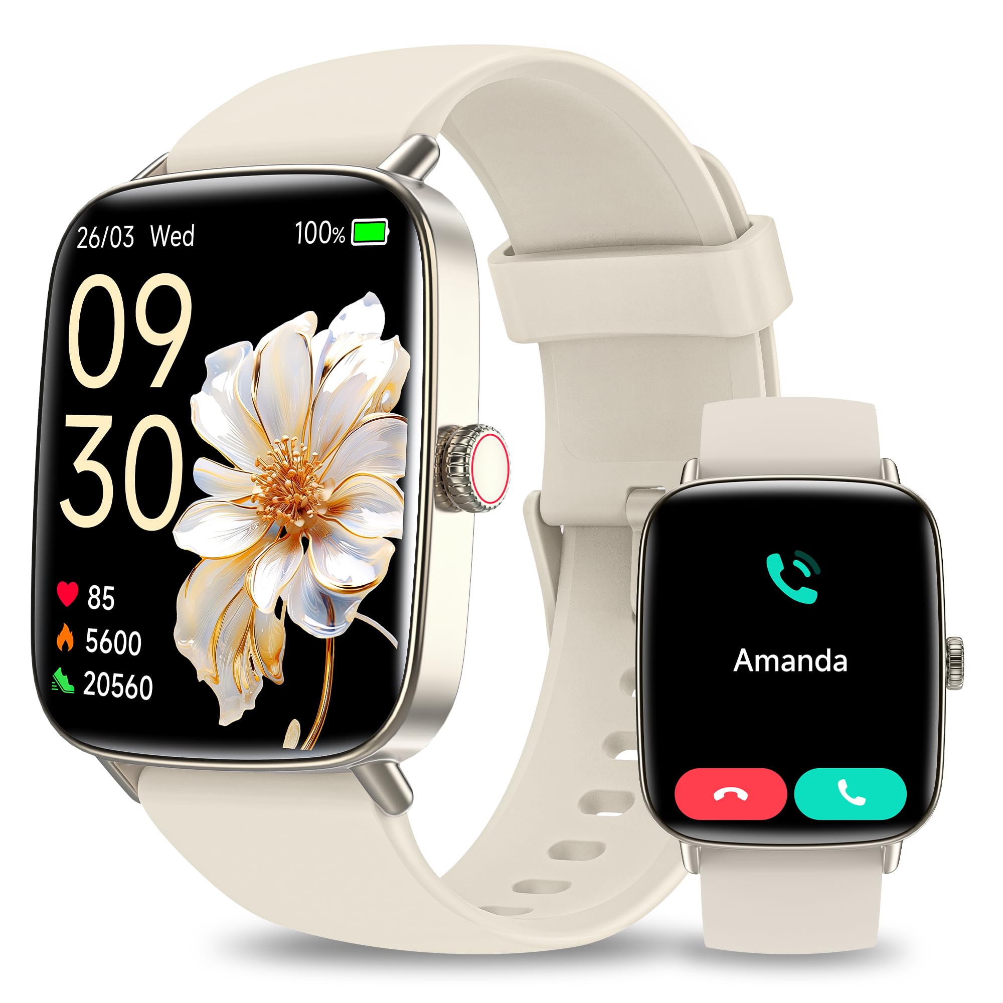 Yoever Smartwatch Herren Damen mit Telefonfunktion - Fitnessuhr Herren Damen mit Herzfrequenz SpO2 Schlafmonitor, 110+ Sportmodi Schrittzähler Uhr, IP68 Wasserdicht Smart Watch für Android iOS