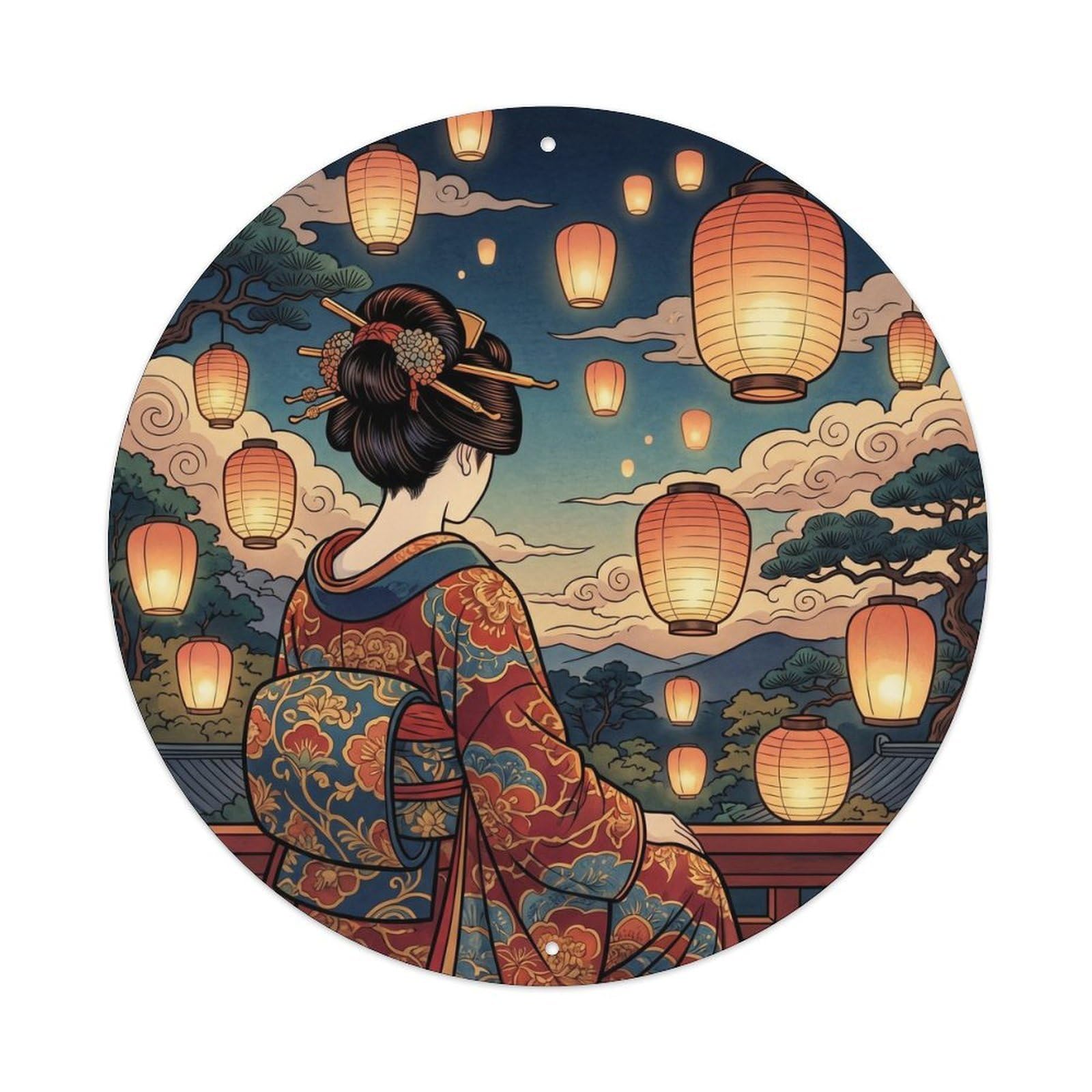 Galvaxio Style Japanese Scattered Lanterns Night Illumination Metal Tin Sign