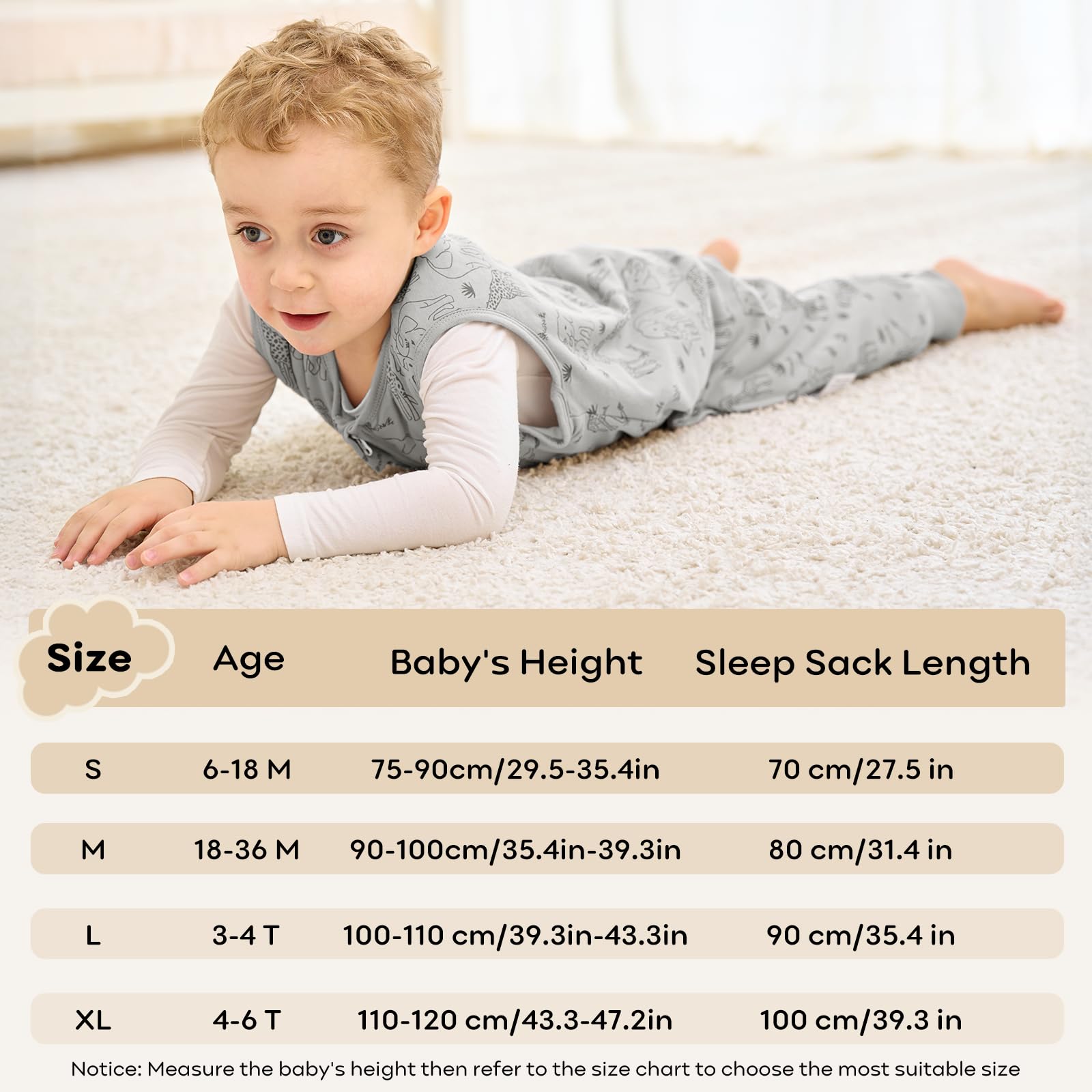 Unnivoll Saco de dormir para bebé 1.5 Tog, 2 unidades, algodón, saco de dormir durante todo el año, saco de dormir con patas de bebé, flexible, 100 cm, para niño y niña
