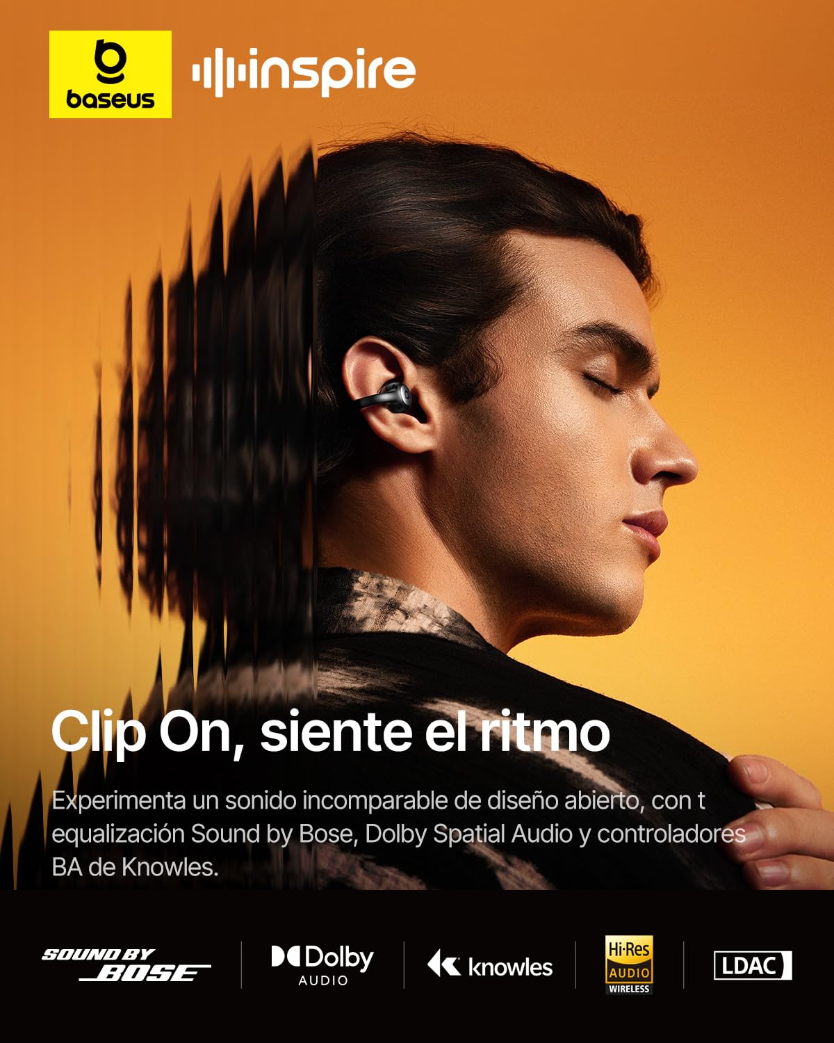 Baseus Inspire XC1 Auriculares Open-Ear, Sound by Bose | Comodidad en la Nube, Dolby Audio, Hi-Res, Unidad de Controlador híbrido de 2 vías, Knowles BA-Tweeter, IP66, 40 h