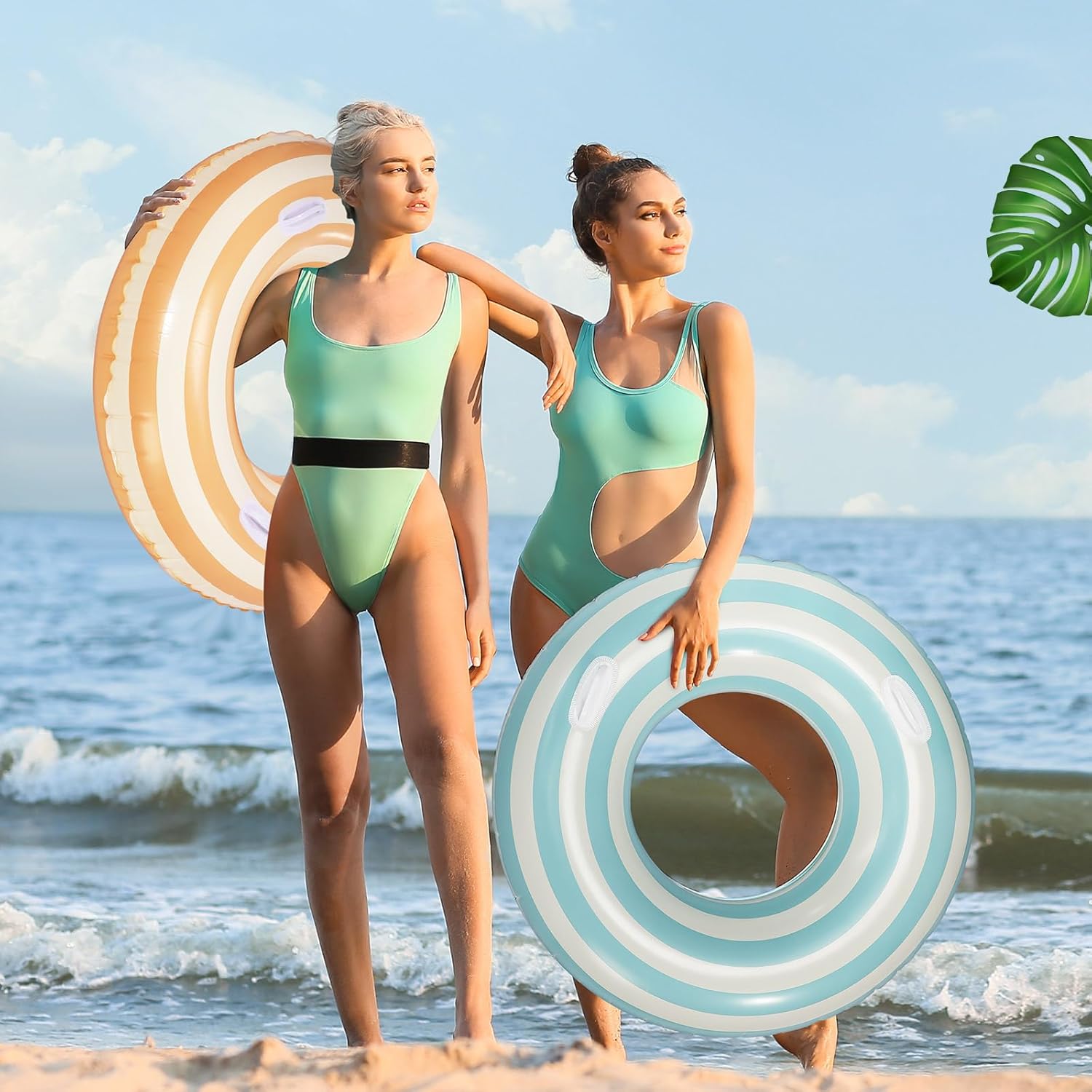 Libima 4 Pcs Inflatable Pool Floats, Pool Floaties Swim Rings Pool Tubes Donut Fruit Hawaiian Tire Inner Tubes Floaties for Adults Hawaiian Beach Party Decorations