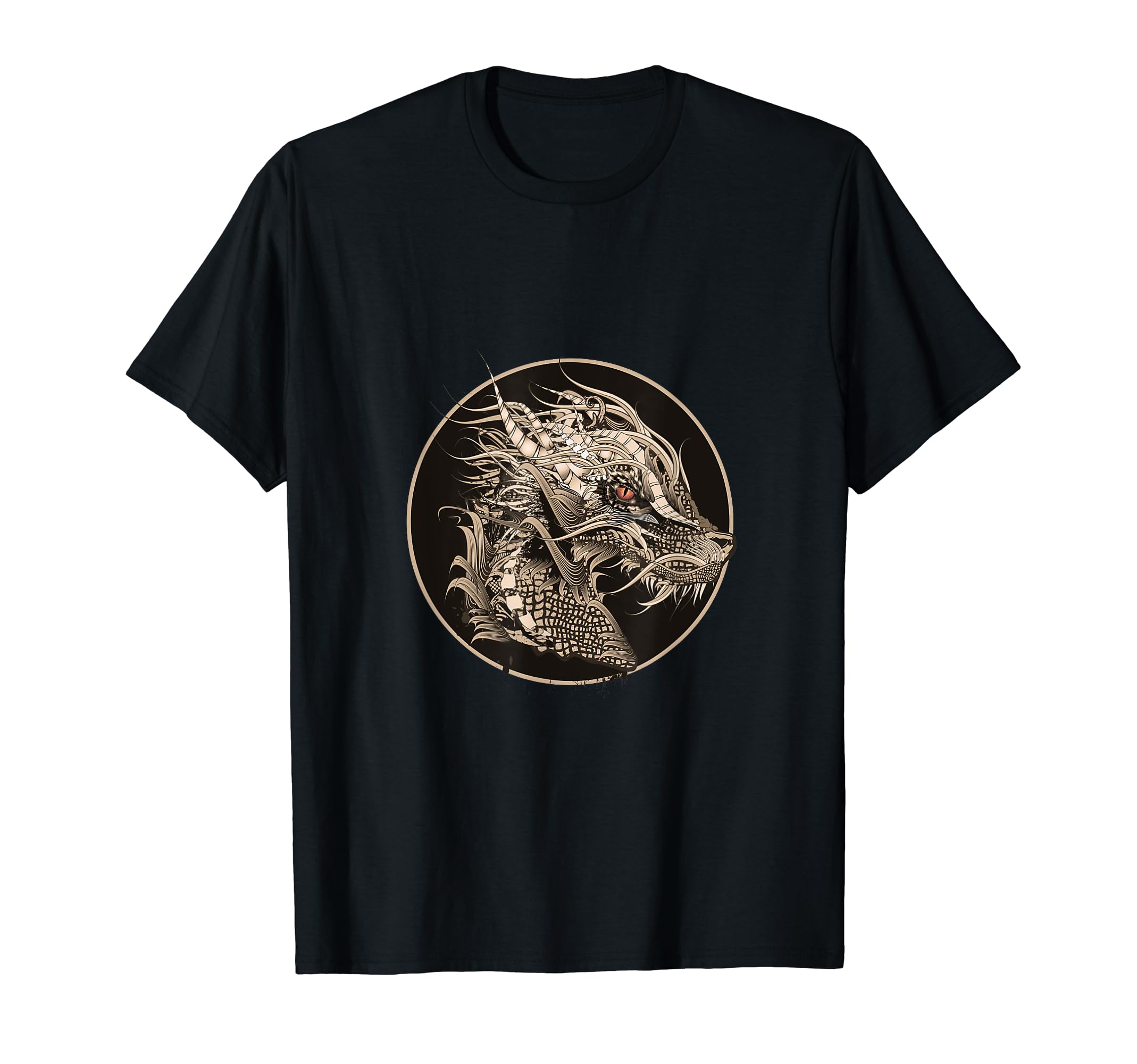 namo-TeeArtfully Designed Mystical Dragon Head Patch T-Shirt