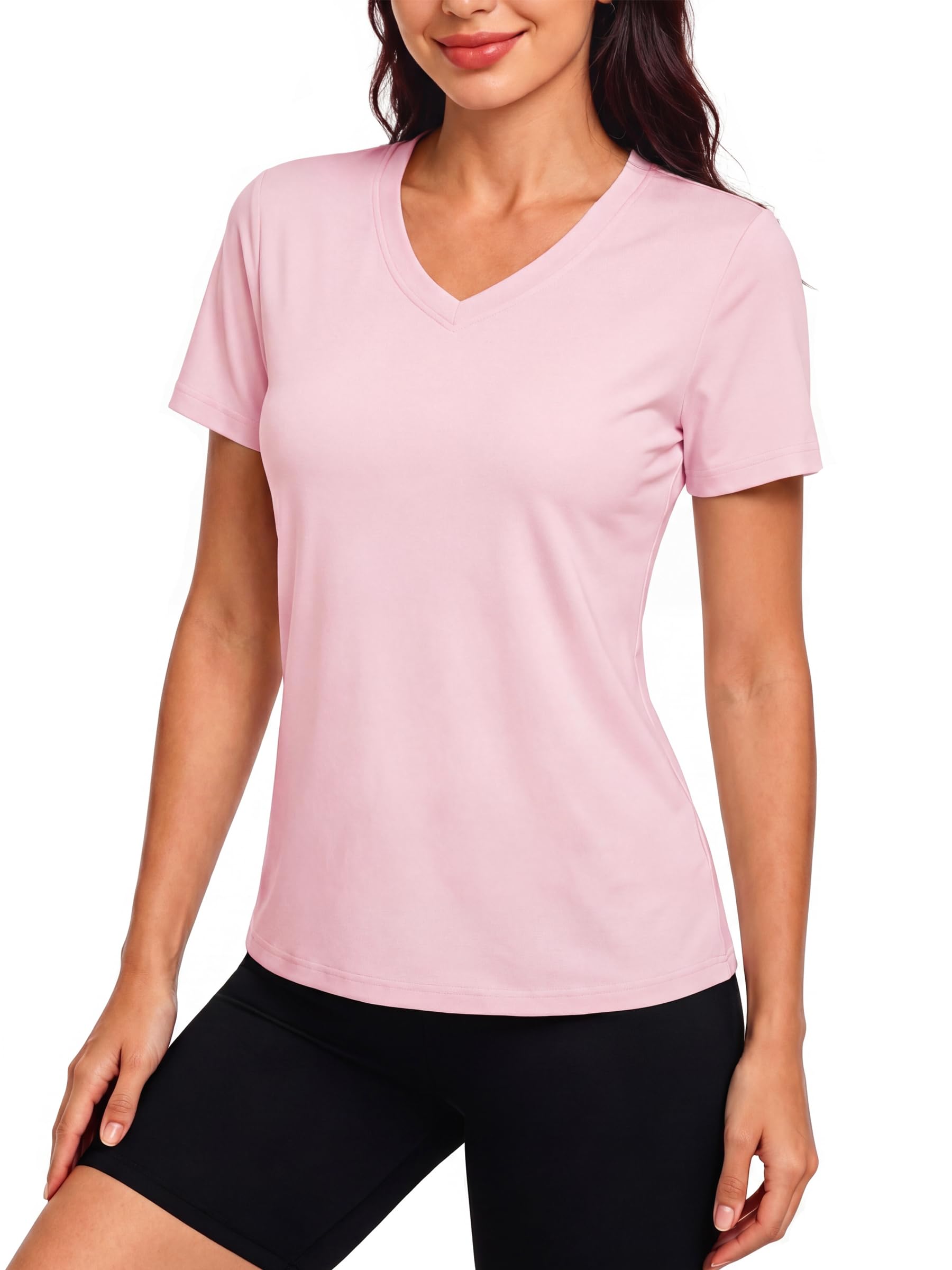 TACVASEN Damen UV Shirt Kurzarm V-Ausschnitt Tshirt Atmungsaktiv Leicht Basic Bluse für Sommer