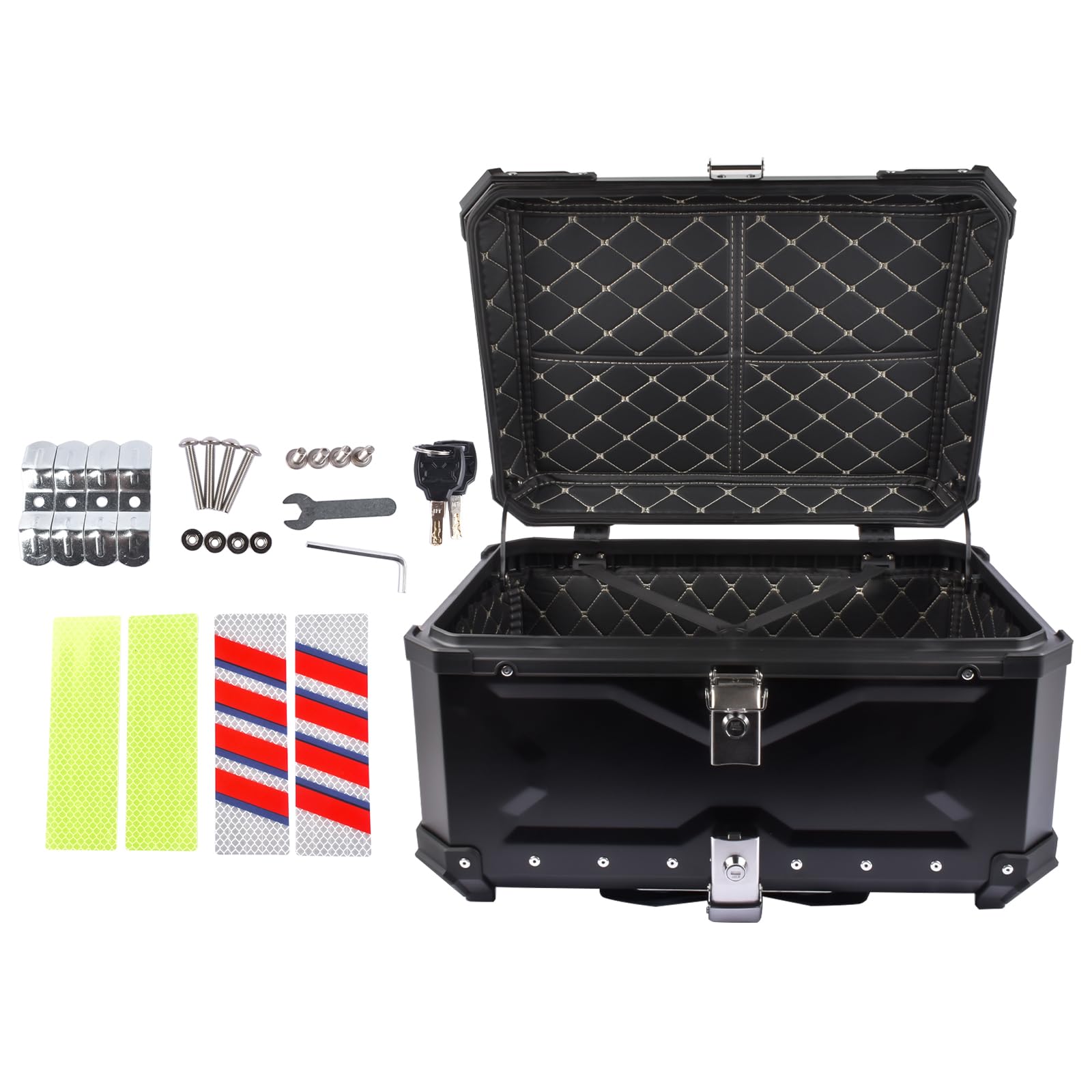 65L Motocicleta Top Case Aluminio Impermeable, Boot Caja Trasera con Cerradura de Seguridad para el Equipaje con Placa de Montaje, Negro