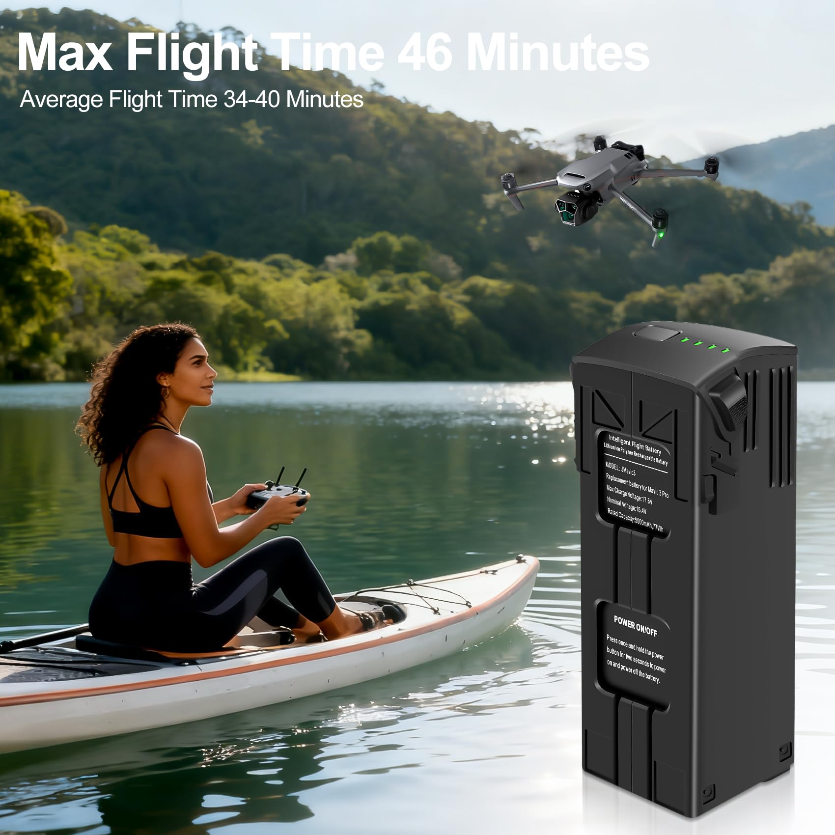 Intelligent Flight Mavic 3 - Batteria ricaricabile da 5000 mAh, tempo di volo massimo 46 minuti, compatibile con drone Mavic serie 3, confezione da 2