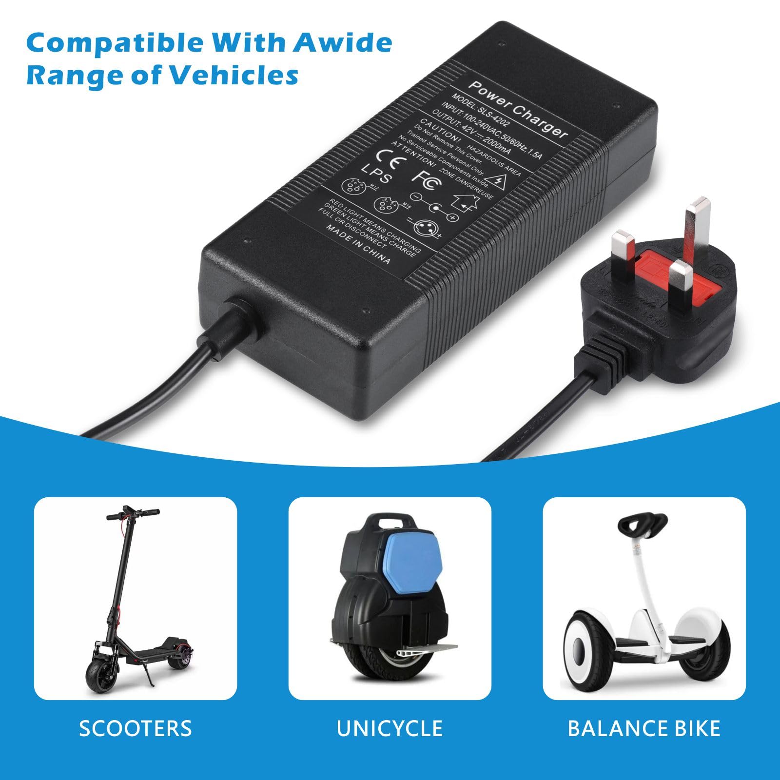 AYKNINGD Electric Scooter Charger, Mobility Scooter Charger 67.2V 2A Charger Output 67.2V 2A For 60V Unicycle Electric Scooter Charger