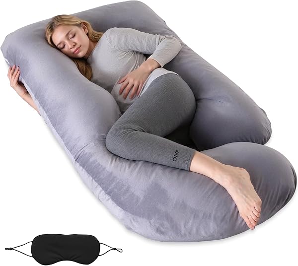 TOSUTO Cuscino Gravidanza,Cuscino Gravidanza per Dormire,Cuscino a Forma di J Supporto Maternità,Cuscino Allattamento e Gravidanza con Rivestimento Esterno Lavabile e Mascherina per Gli Occhi - 1