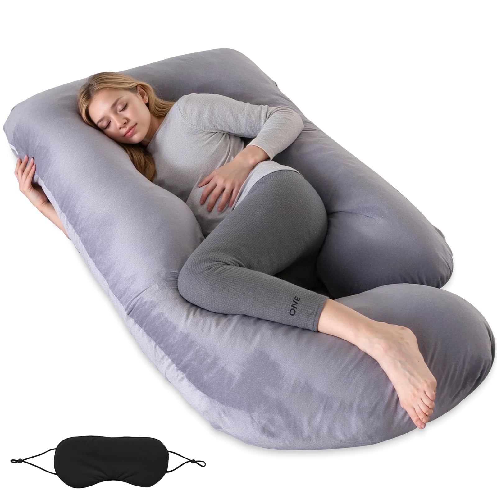 Cuscino Gravidanza,Cuscino Gravidanza per Dormire,Cuscino a Forma di J Supporto Maternità,Cuscino Allattamento e Gravidanza con Rivestimento Esterno Lavabile e Mascherina per Gli Occhi