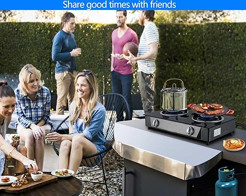 Miniatura 6 de Estufa de propano de 2 quemadores, estufa de gas de encendido automático, 26000 BTU de vidrio templado, quemador de propano GLP con manguera CSA