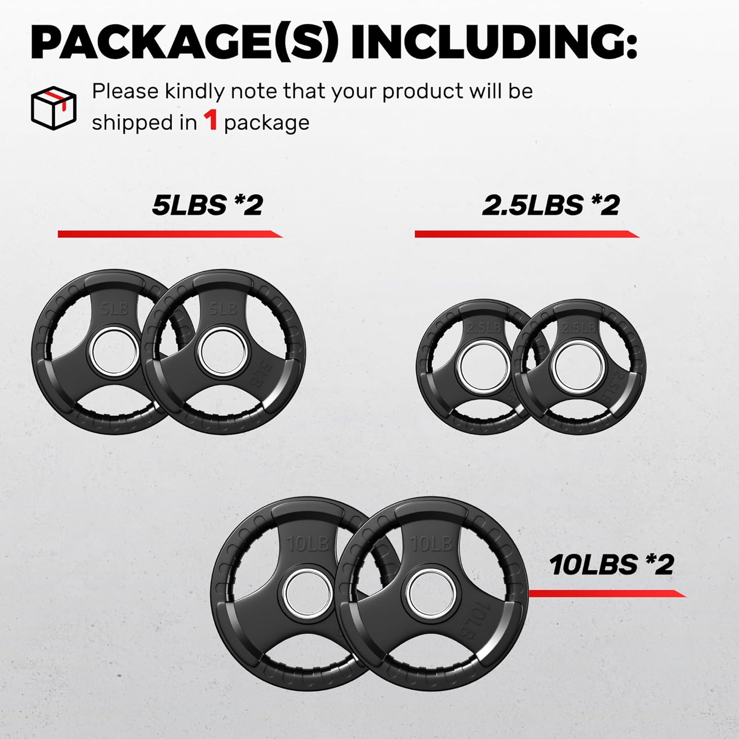 JELENS Rubber Weight Plates, 2-Inch Olympic Grip Weight Plates, Strength Training Plates for Barbell, Cast Iron Plate for Weight Lifting, Weights Plates Set (2.5/5/10/25/35/45 LB) for Home & Gym