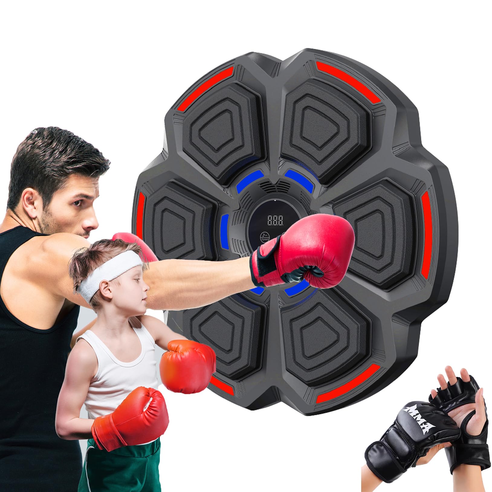 Music Boxing Machine, LED Musik Boxmaschine mit Boxhandschuhen, Bluetooth Music Wand Montierter Boxtrainer, 9 Geschwindigkeits und Trainingsmodi, Musik Box Maschine für Erwachsene und Kinder