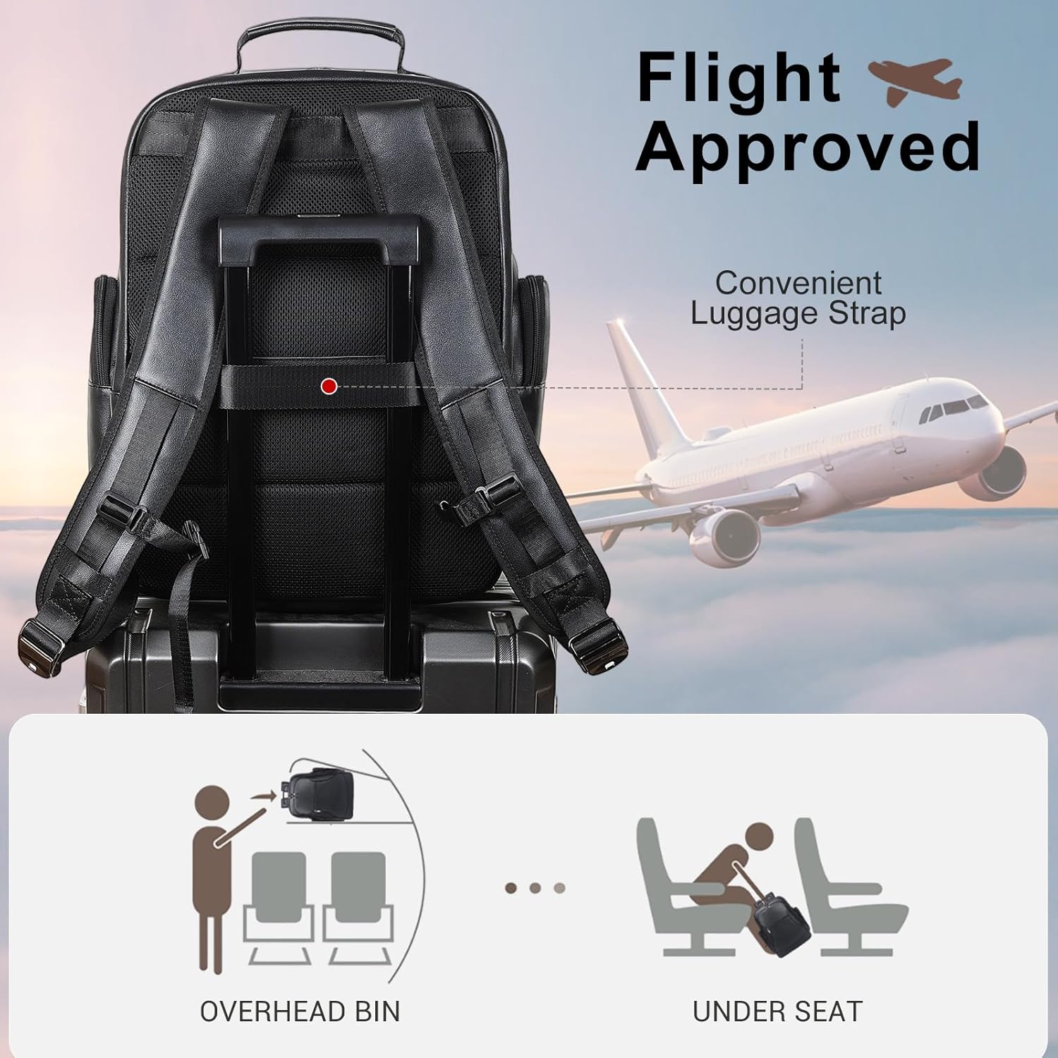 TIDING 17.3 Inch Leather Travel Laptop Backpack for Men, Large Business Casual Daypack Black Camping Weekender Bag - Image 8